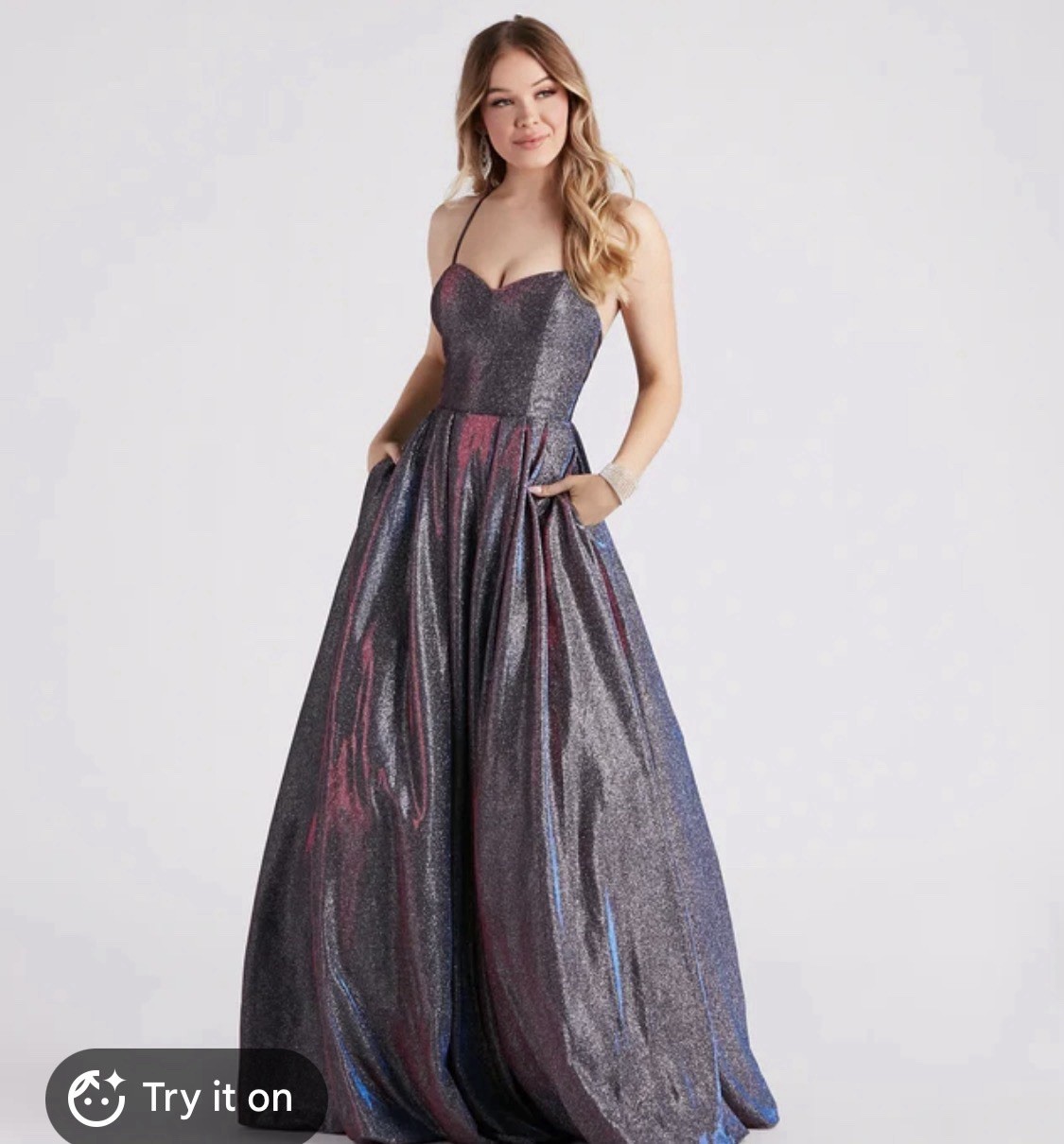 Crystal Doll Dress Juniors 19 Purple Iridescent Glitter Long Formal Pockets