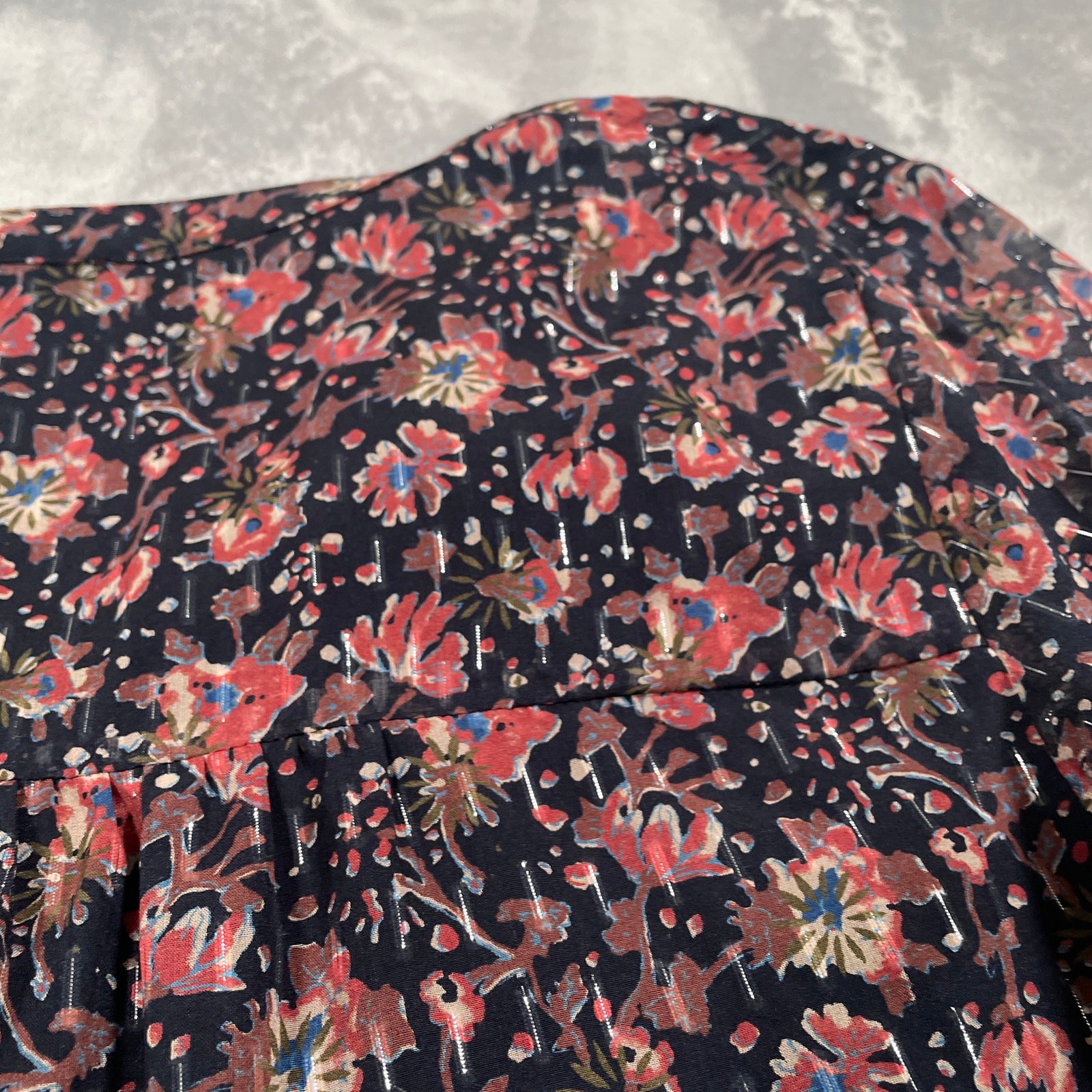 Faherty Sage Wood Top Small Floral Silk Blend Metallic Peasant Cottage Stargaze