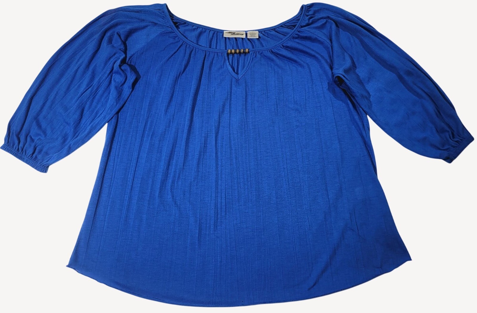 Allison Brittney Womens Blue Keyhole Neck w/ Beaded Detail 3/4 Sleeve Boho Top L