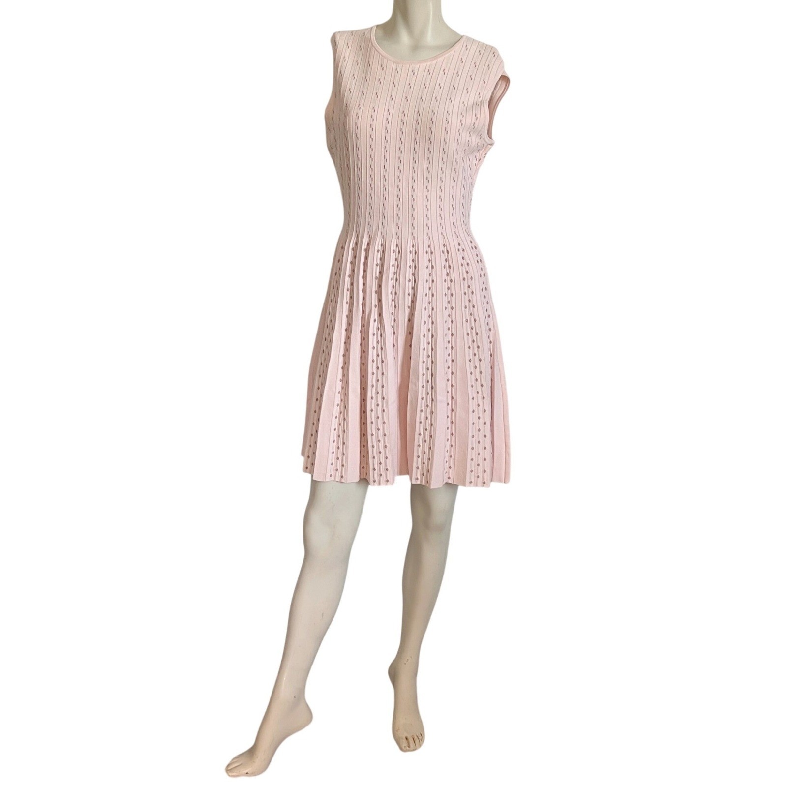 Ted Baker Vellia Flippy Knit Skate Dress Women 3 Pink Pointelle Fit Flare Pastel