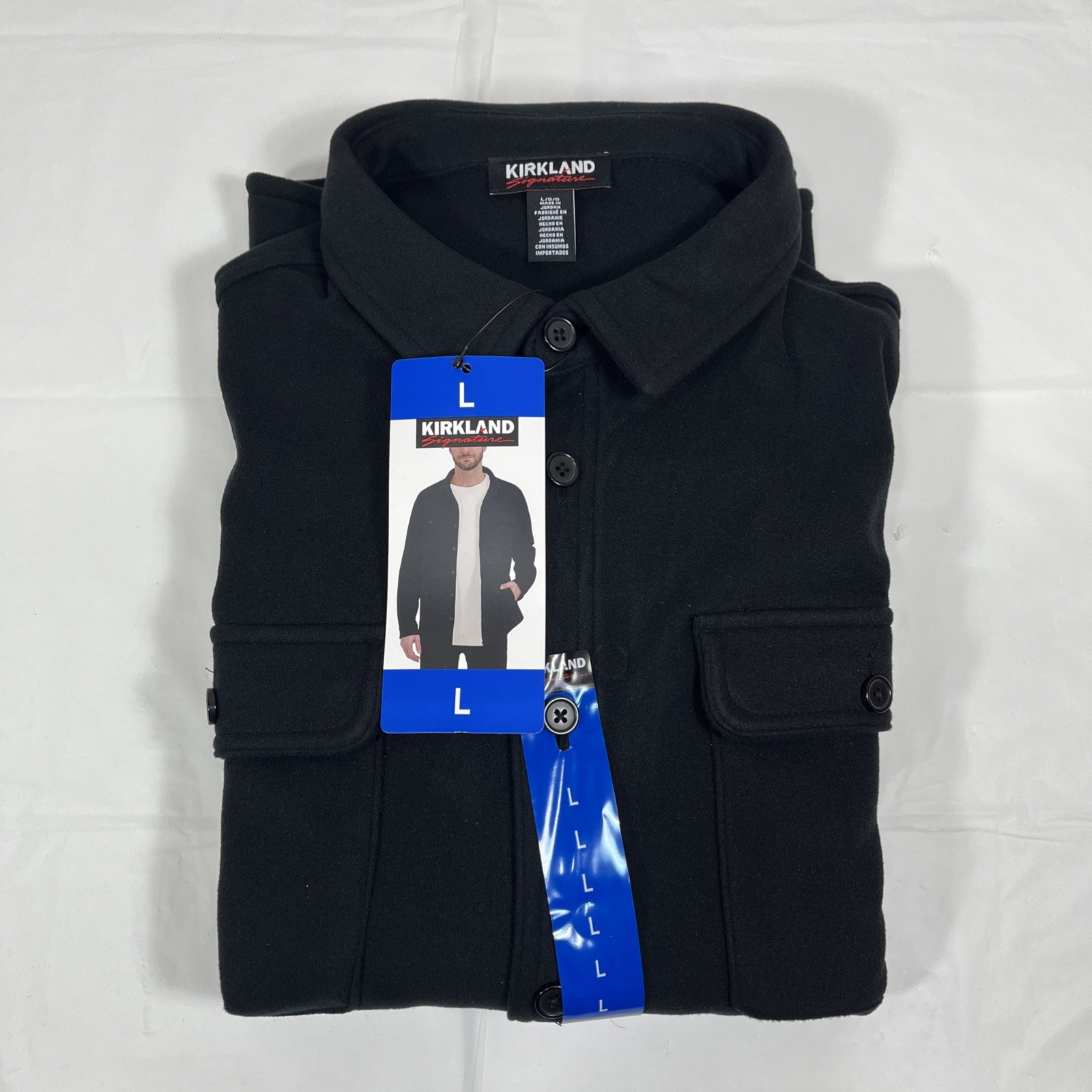 Kirkland Signature Shirt Jacket, Men’s Large, Black, Soft Fleece, Stretch, NEW