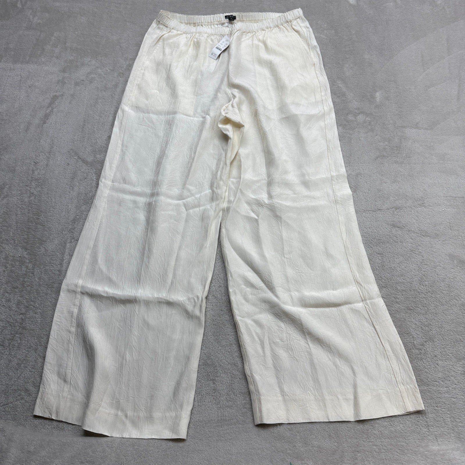 J.Crew Wide Leg Pants Women Medium Ivory Cupro Elastic Waist Summer Chic Resort