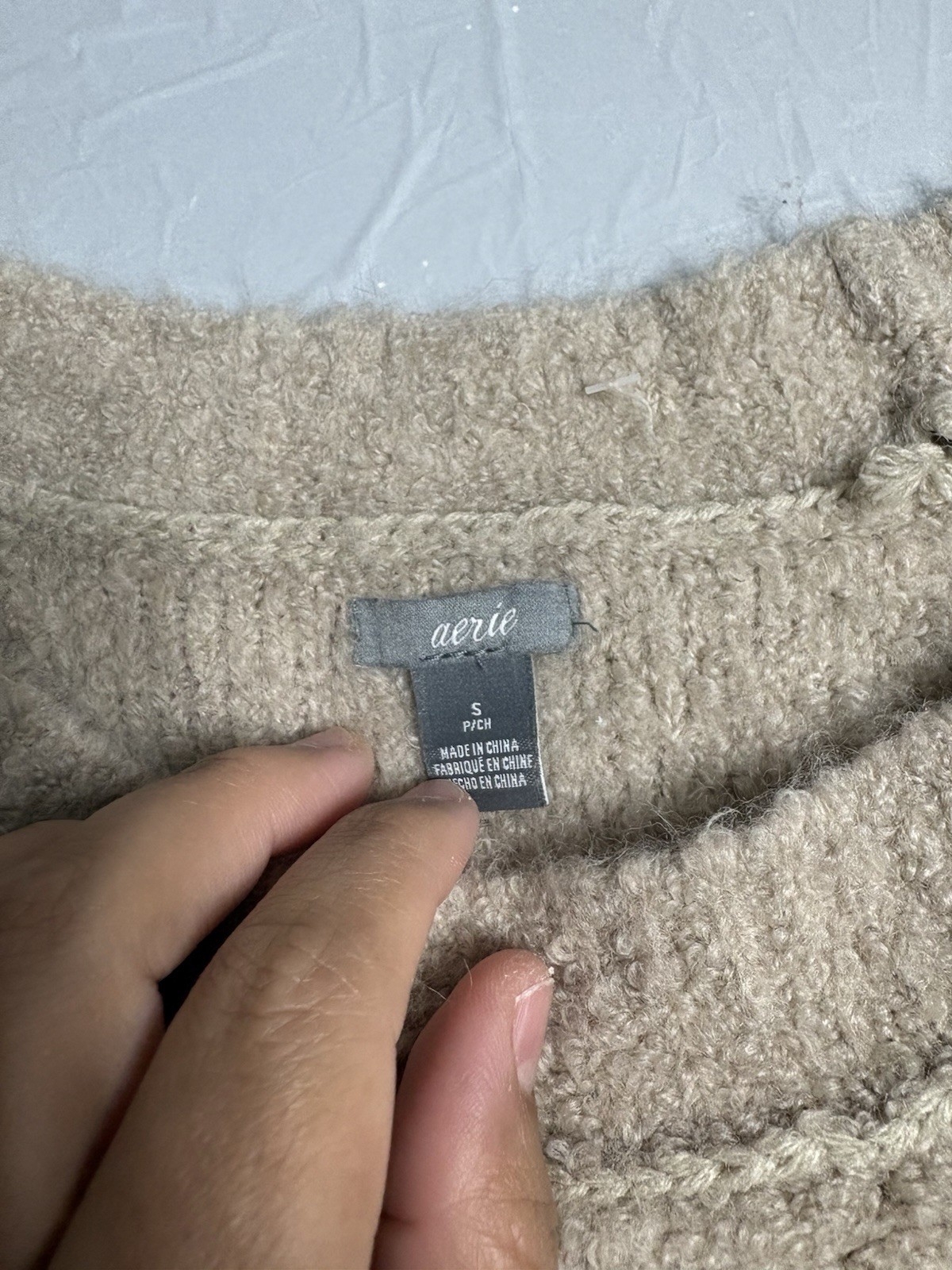 Aerie Beige Solid Knit Crew Neck Pullover Sweater Women’s S Regular Raglan LS