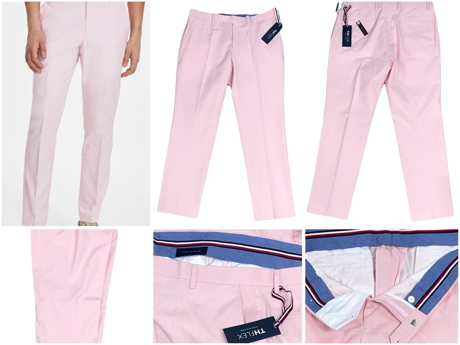 Tommy Hilfiger LIGHT PINK Men’s Modern-Fit TH Flex Chambray Pants, 33/32 New NWT