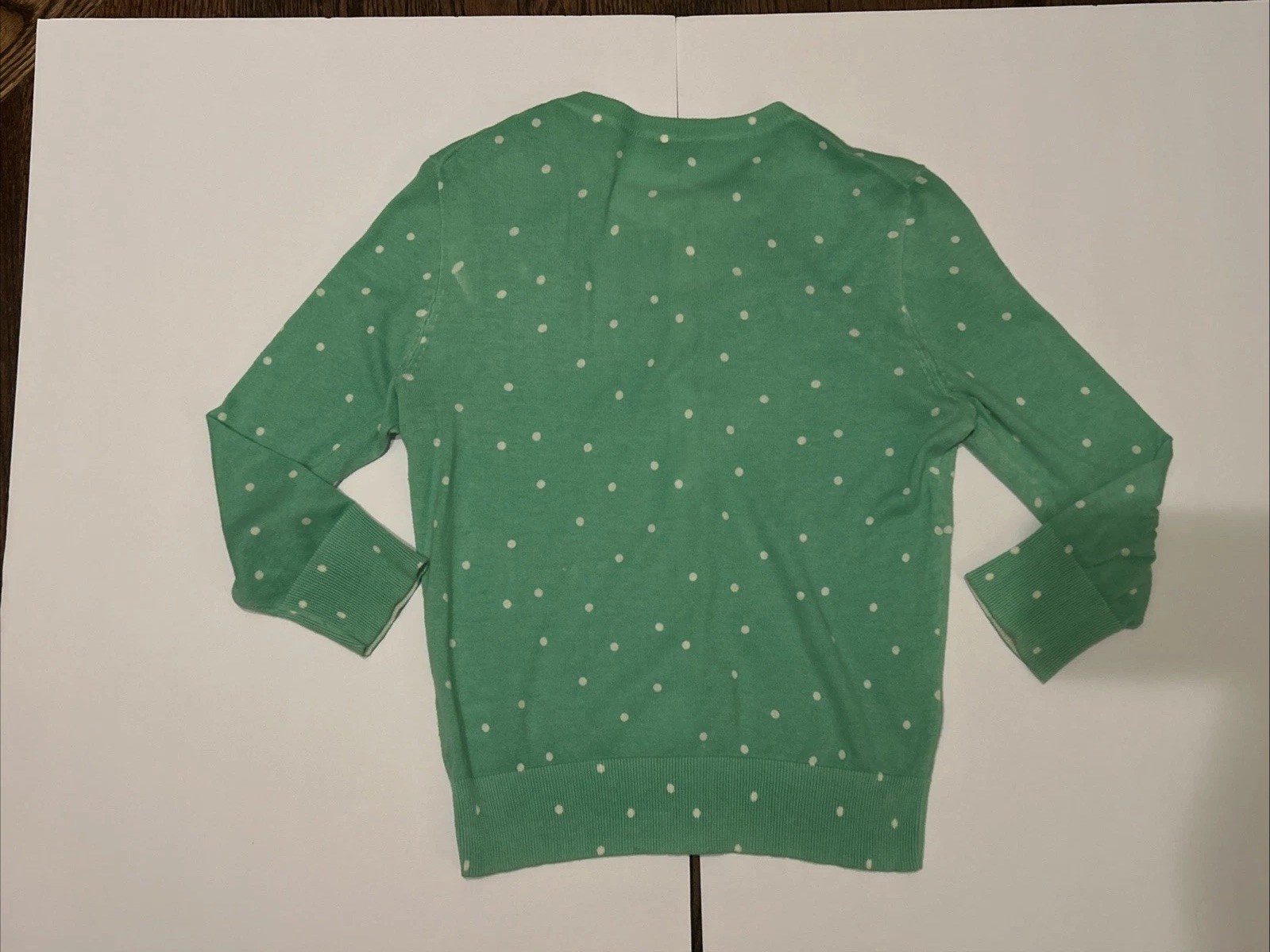 JCrew Size M Thin Teal Cardigan With White Polka Dots