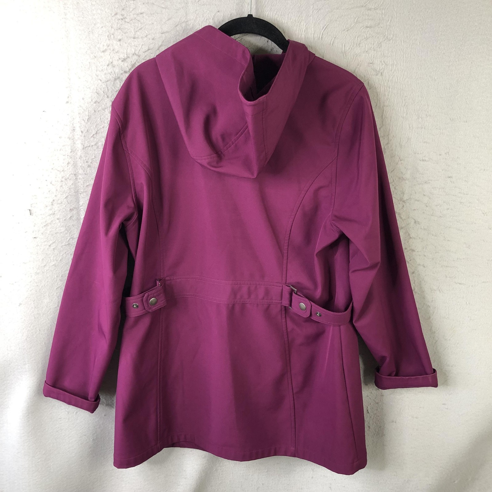 FreeTech Coat Womens L Purple Softshell Hooded Rain Zip Pockets Berry Parfait