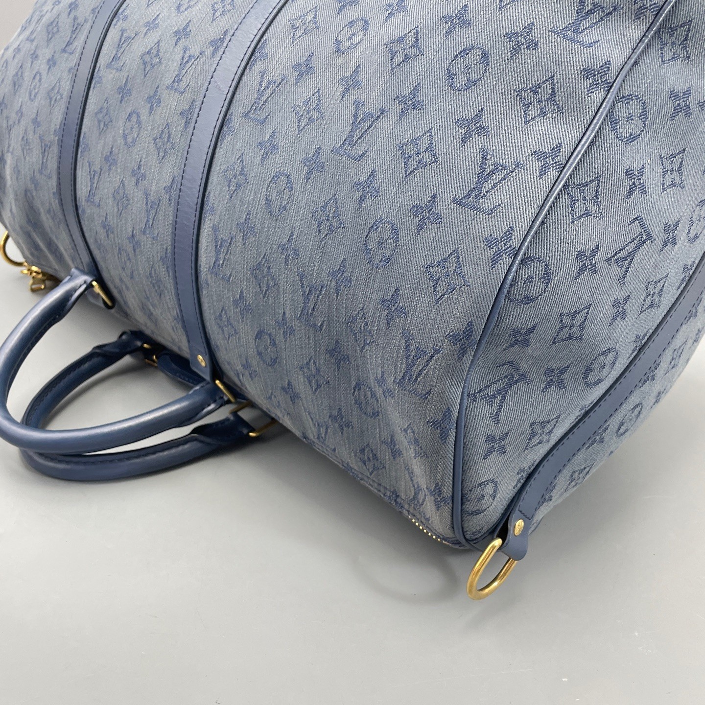 AUTH LOUIS VUITTON LV Keepall 50 Blue Denim Canvas Travel Duffle Bag.
