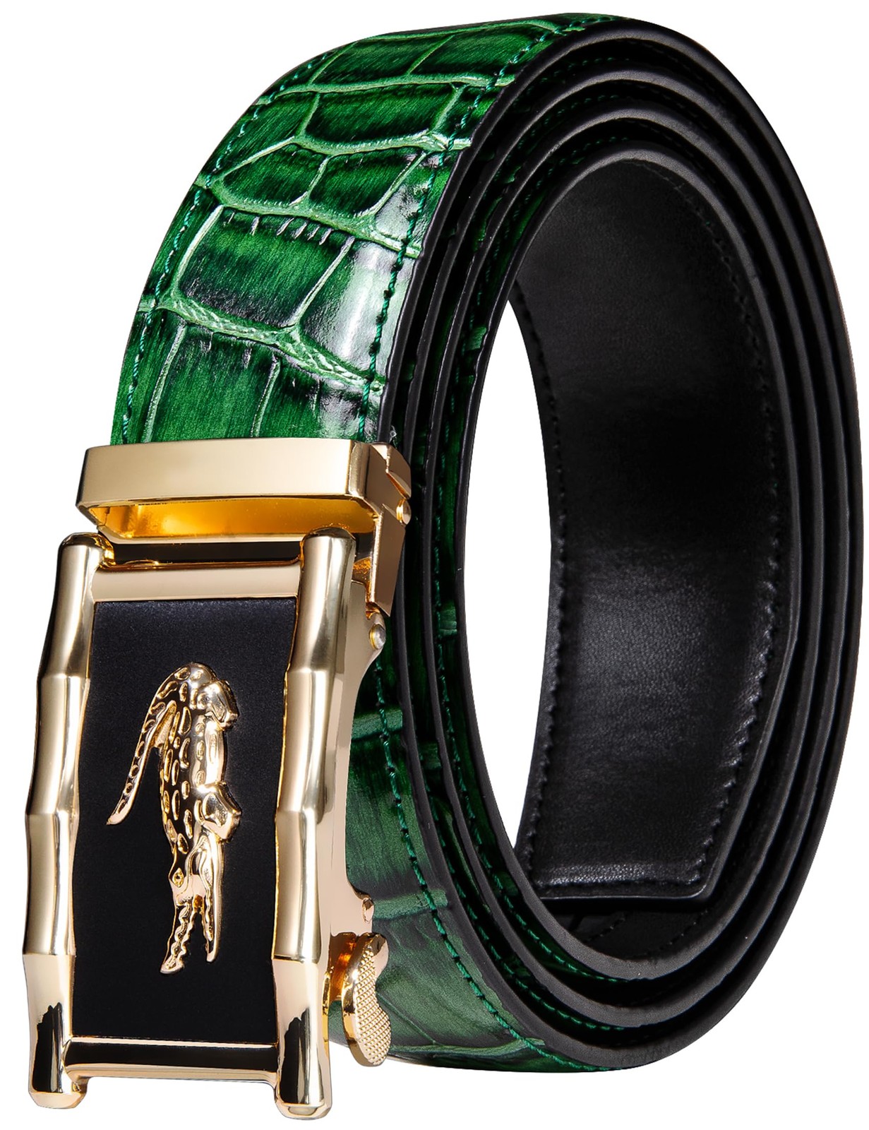 Barry.Wang Mens Ratchet Green Belt Crocodile Full Grain Leather, Designer Aut…