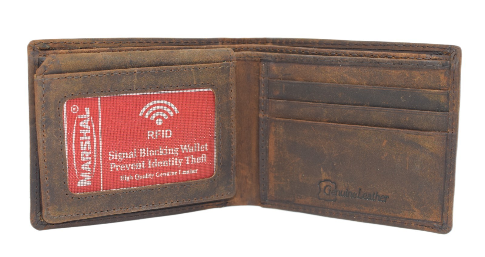 MARSHAL RFID Blocking Cross Vintage Leather Bifold Wallet for Men