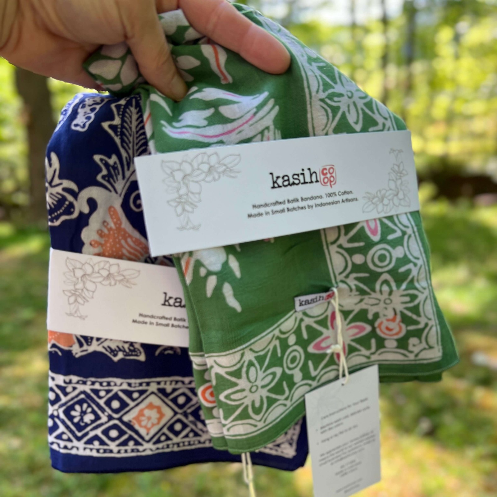 Hand Dyed Batik Bandana, 100% Soft Cotton, Jade Jungle in Olive