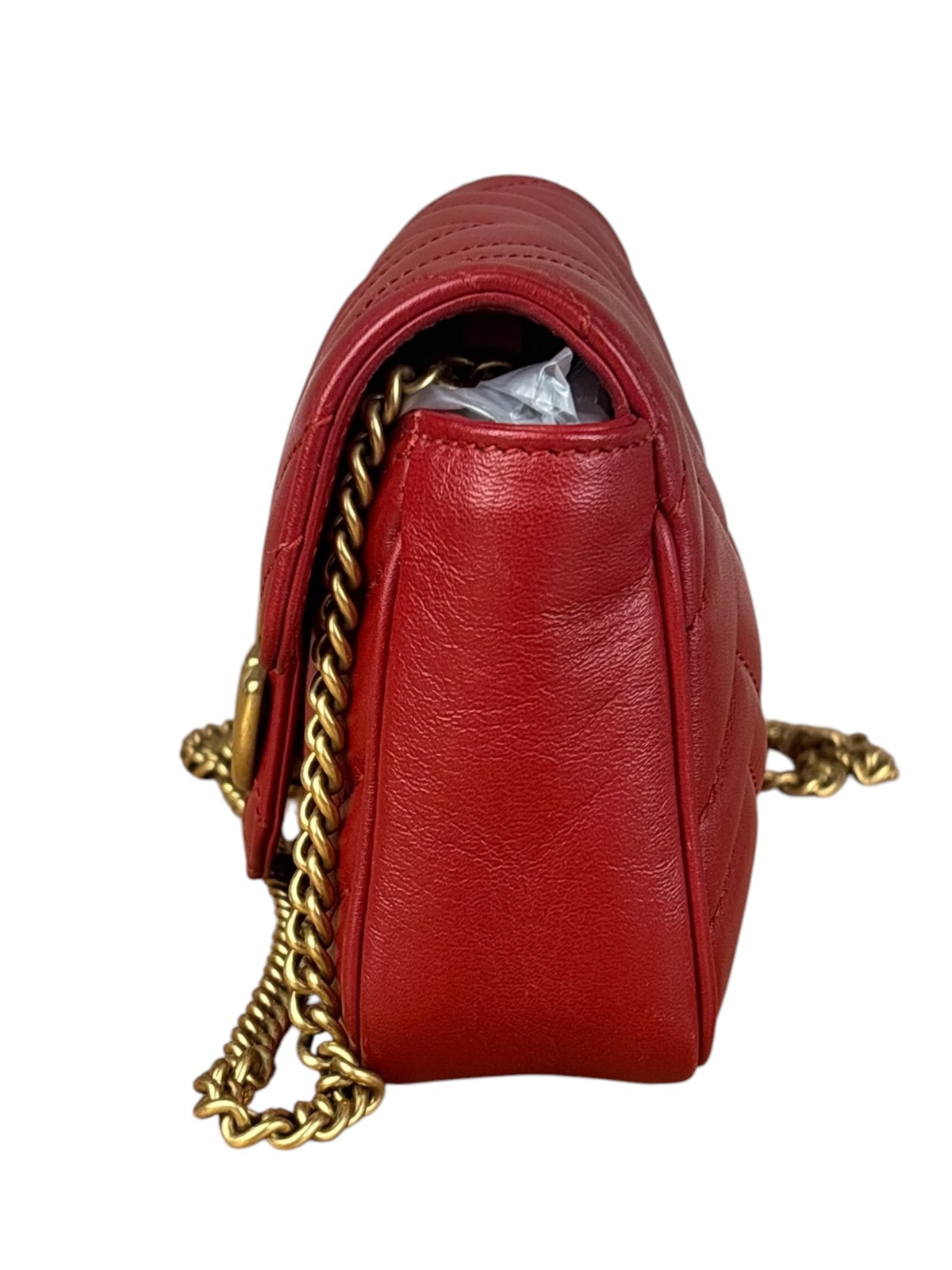 Size OS – Gucci Red Chevron Quilted Matelasse Mini Leather Shoulder Bag / Pre-Ow