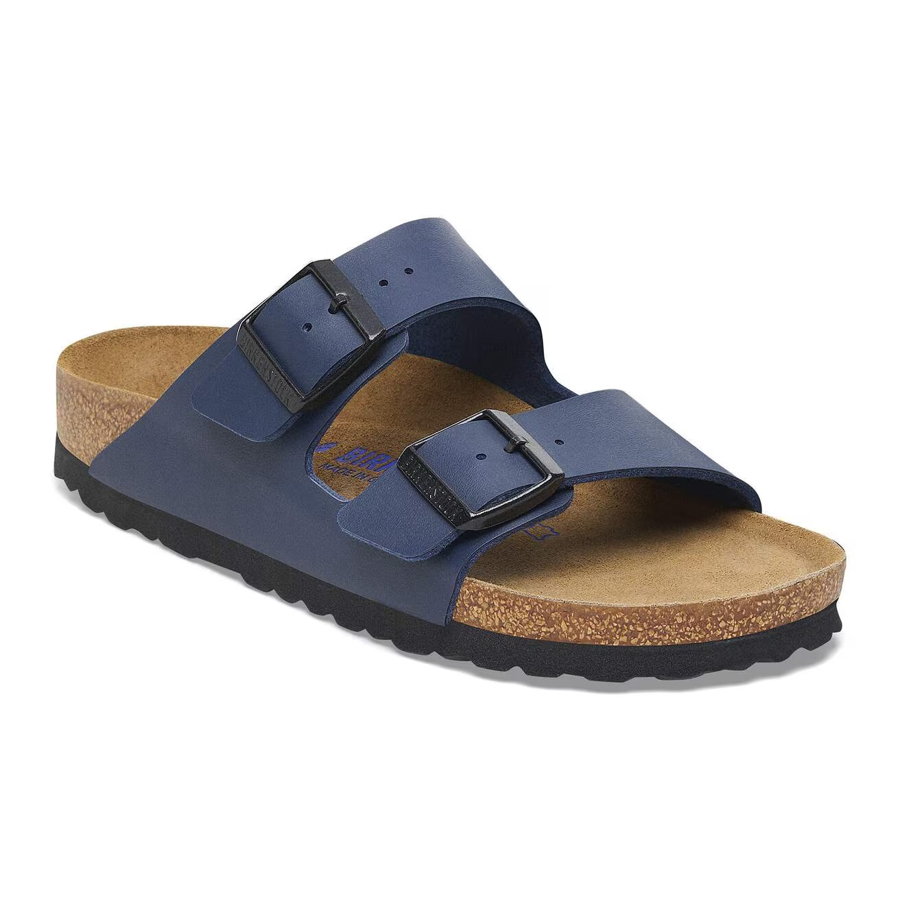 Birkenstock Arizona Mocha/Stone/Black/Blue Birkibuc Leather Soft Footbed Sandals