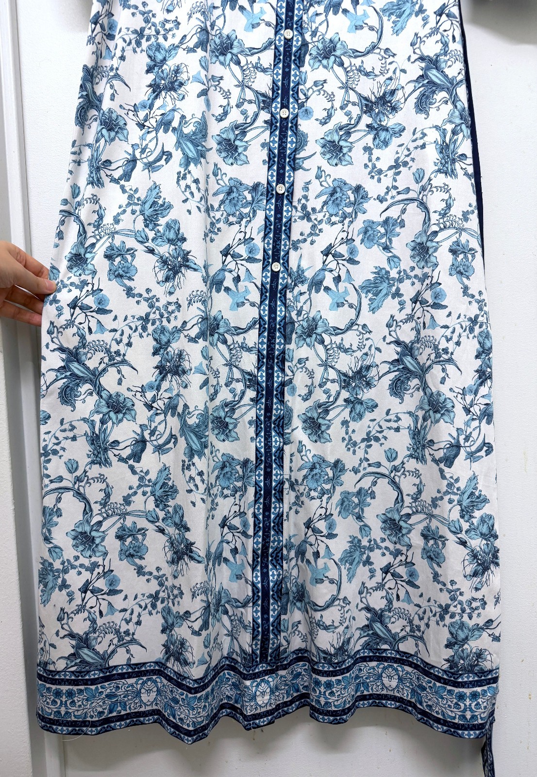 Alice + Olivia Tanika Je L’adore Spring Sky Maxi Shirt Dress Blue Floral Belt S