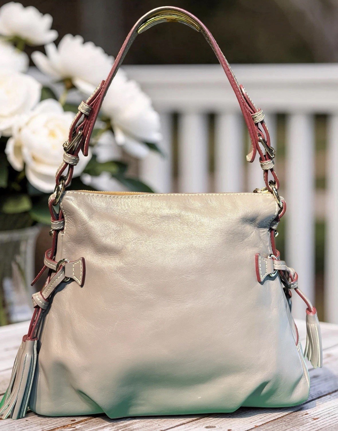 Dooney Bourke Elephant Gray Teagan Hobo Shoulder Bag Smooth European Leather