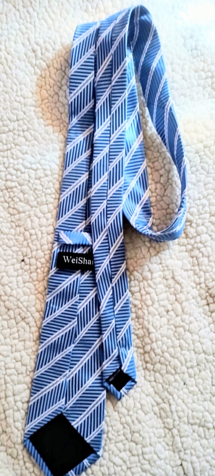 WeiShang Silk Handmade metallic Blue Grey Striped Tie