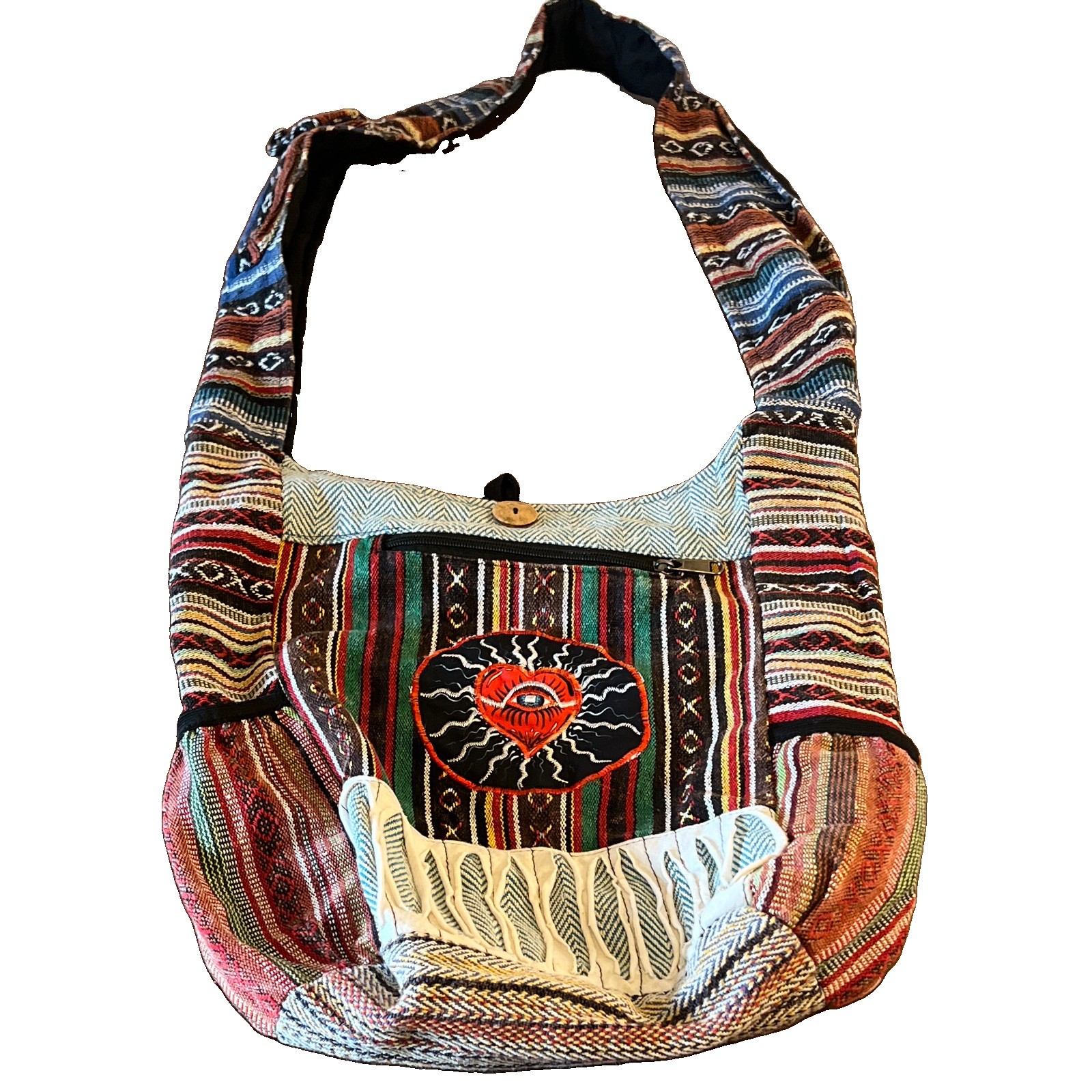 Rising Int. Boho Hippie Patchwork Shoulder Bag Embroidered Heart Eye Purse