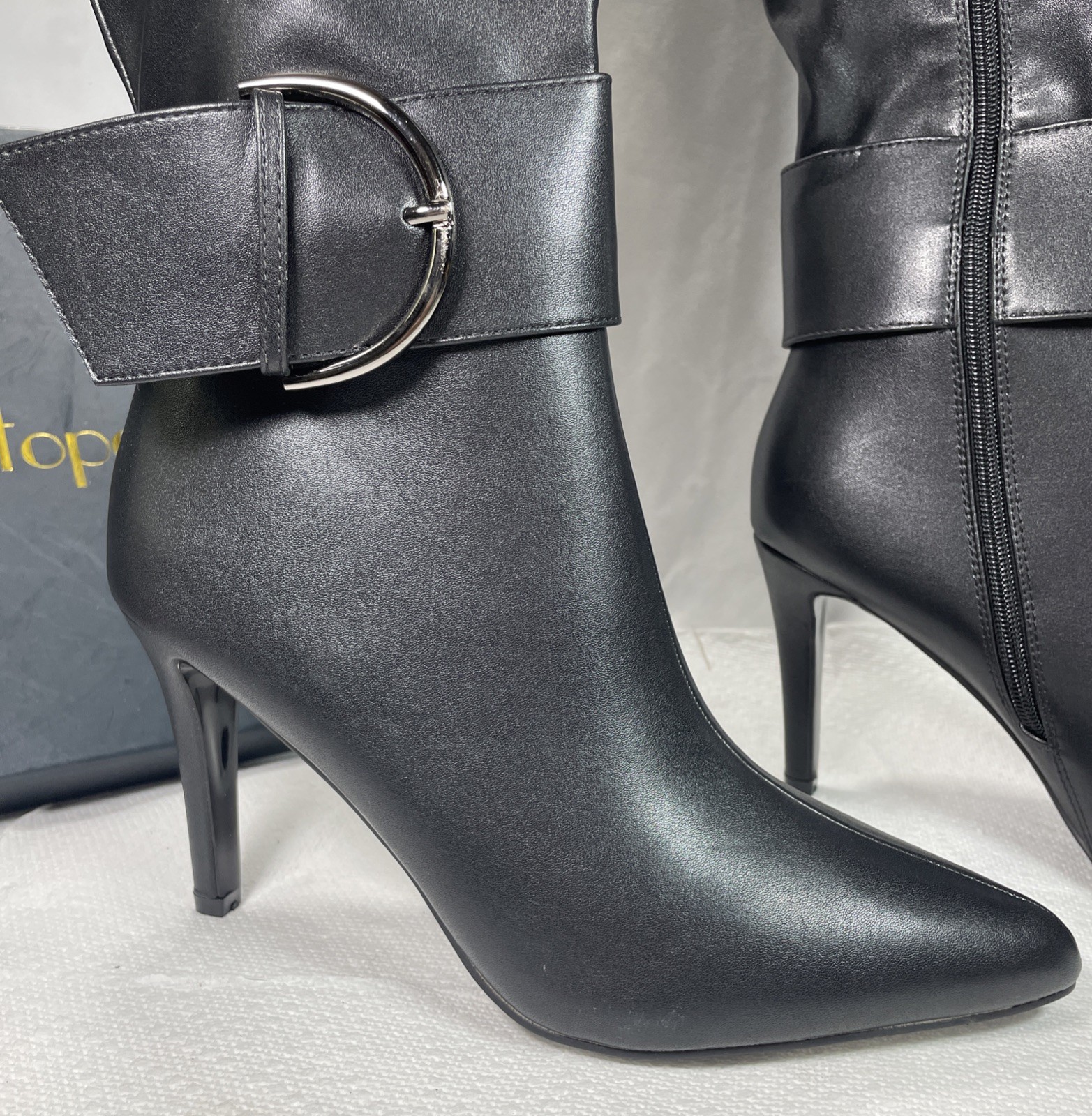 Modatope Knee High Boots Womens 9.5 Black Faux Leather Pointed Toe NEW