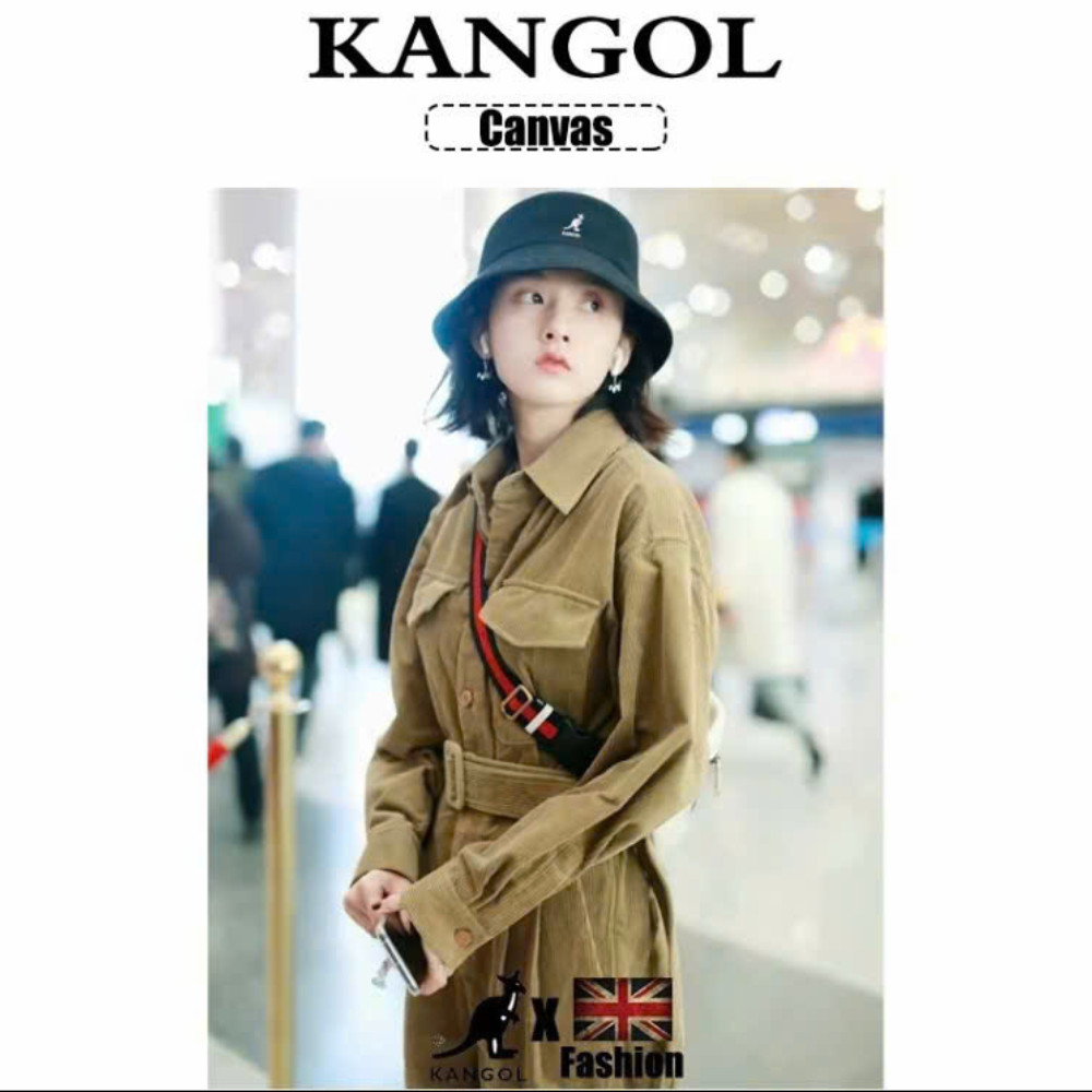 Kangol Washed Cotton Bucket Hat Flat Top Fisherman Cap Black Sizes M, L, XL