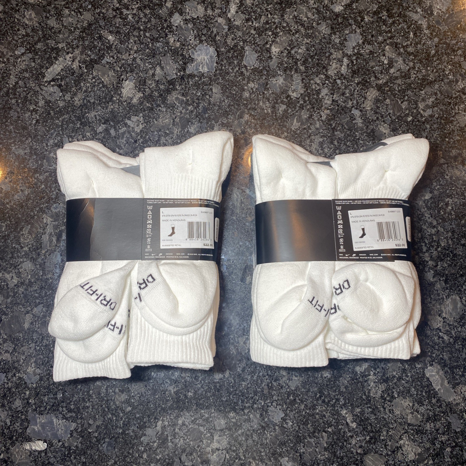 Lot of 2x Nike Everyday Plus Cotton Cushioned Crew Dri-Fit Socks Sz L 12 Pairs
