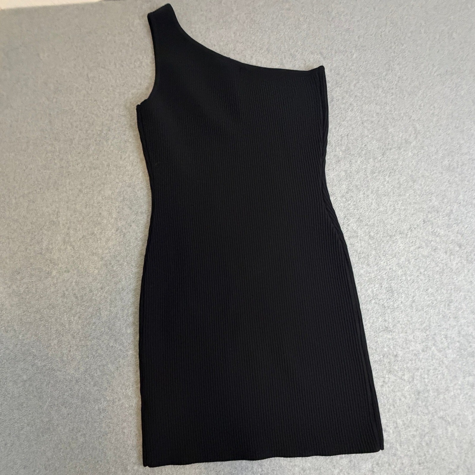 Sincerely Jules Womens One Shoulder Ribbed Knit Bodycon Mini Dress Black Size M