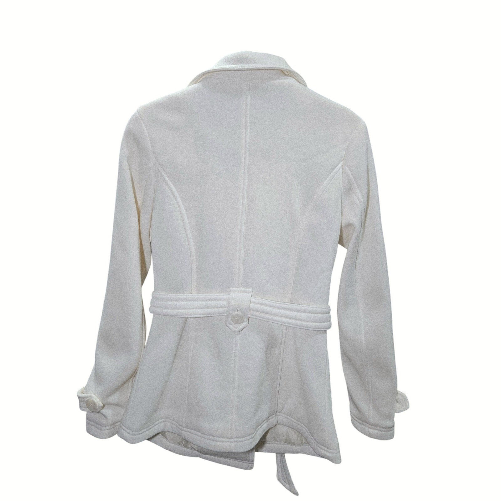 J2 Jou Jou Double Breasted Peacoat Small Beige Cream Belted Pockets Coat Jacket