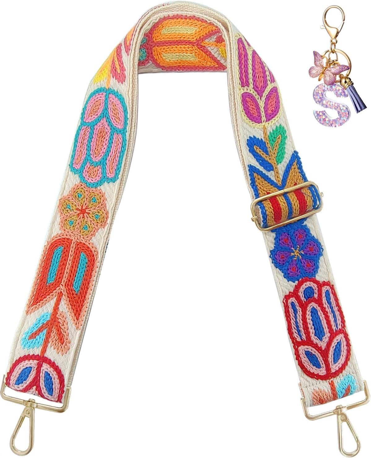 Embroidery Flower Purse Strap Replacement Crossbody 2 Inch Wide