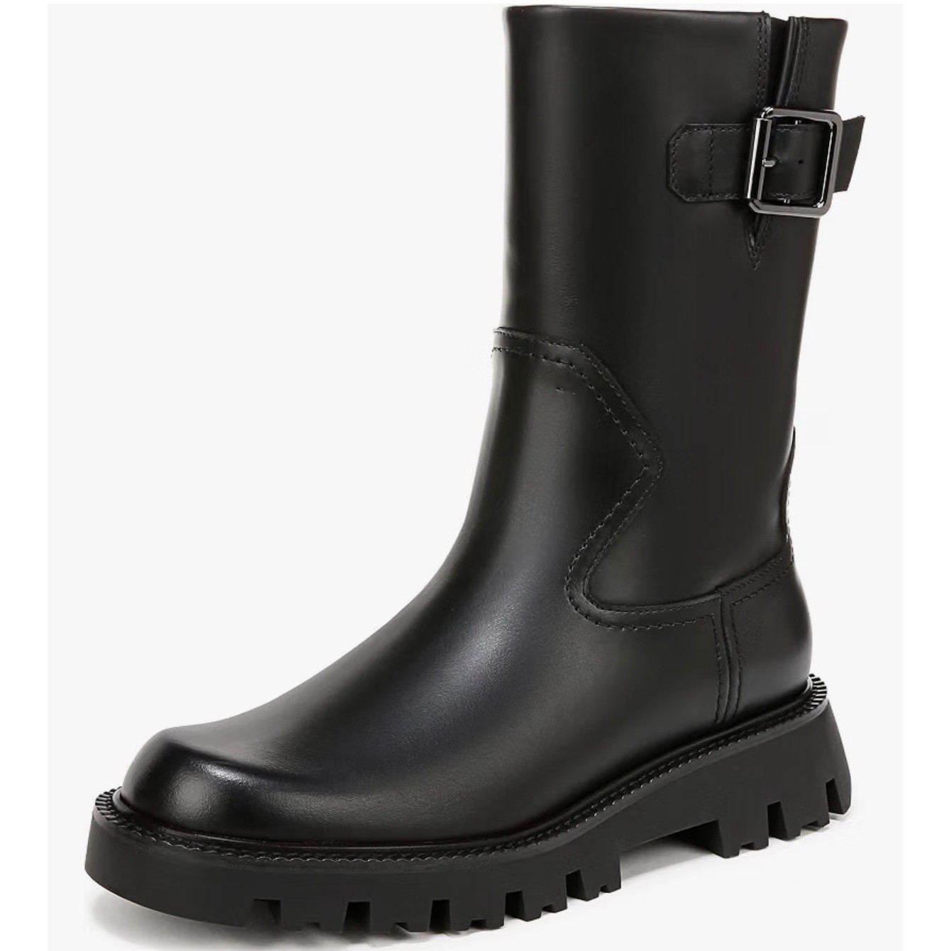 Franco Sarto L-Brina Womens Black Leather Moto Lug Sole Platform Boots Size 6M