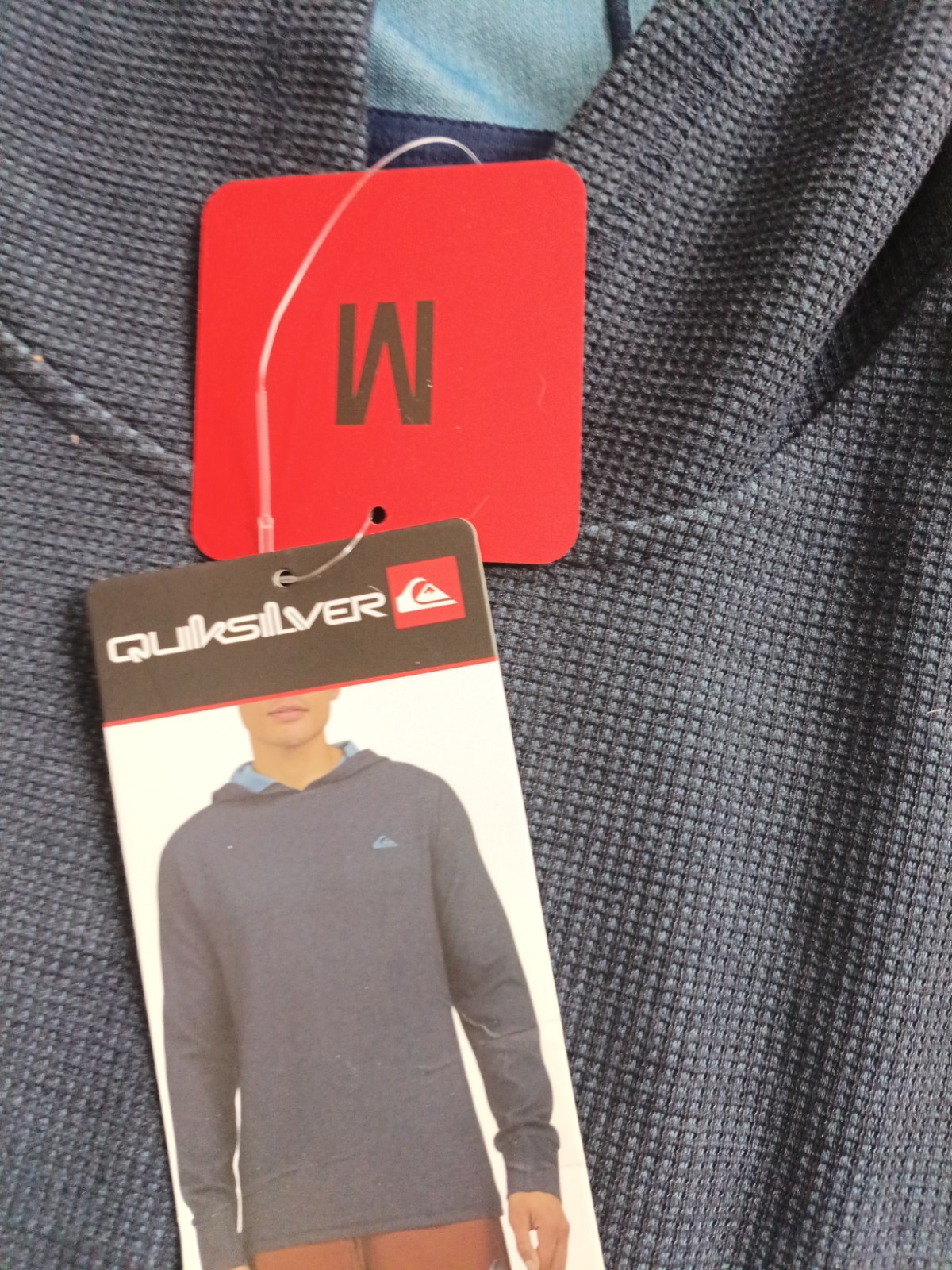 QUIKSILVER Men Textured Hoodie Pullover Hooded Shirt DRYFLIGHT BLUE MEDIUM Waffl