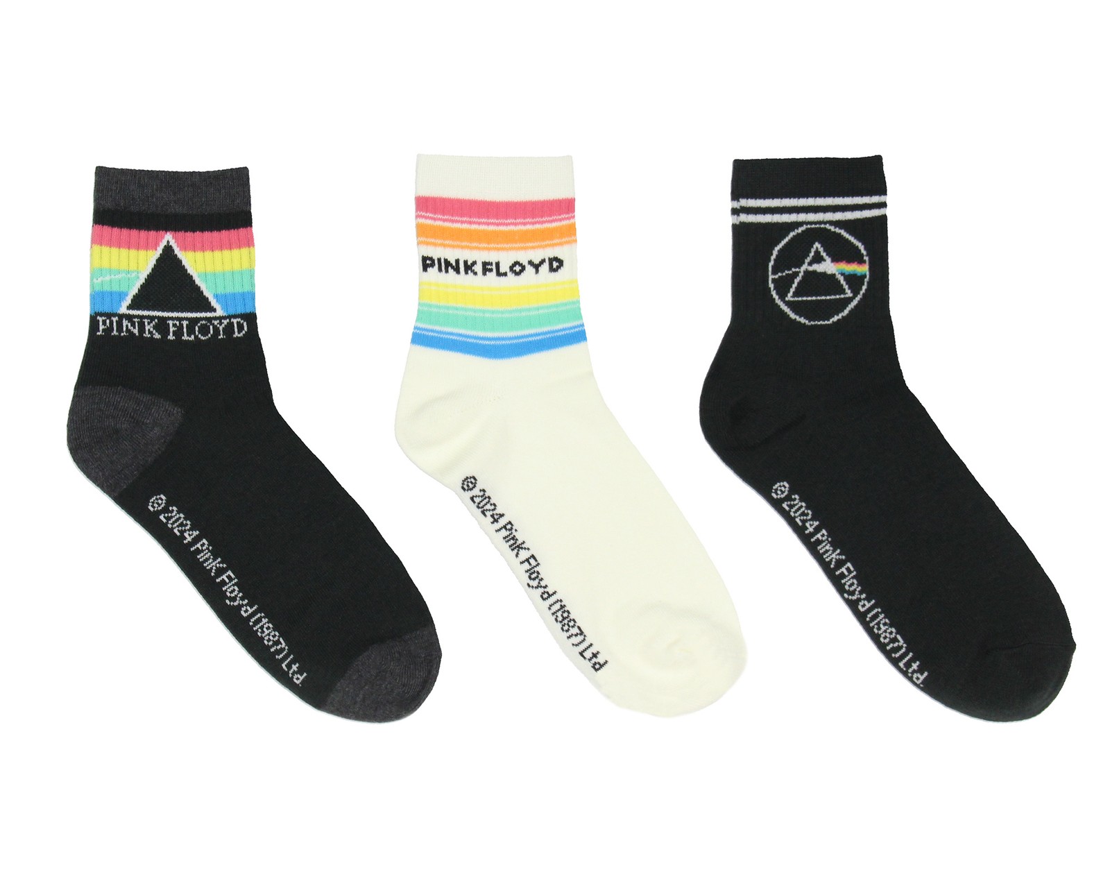 Pink Floyd Women’s Dark Side Of The Moon Rainbow 3-Pack Quarter Crew Socks