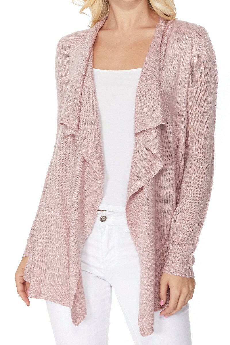 YEMAK Women’s Long Sleeve Sheer Slub Open Front Casual Cardigan Sweater MK8080