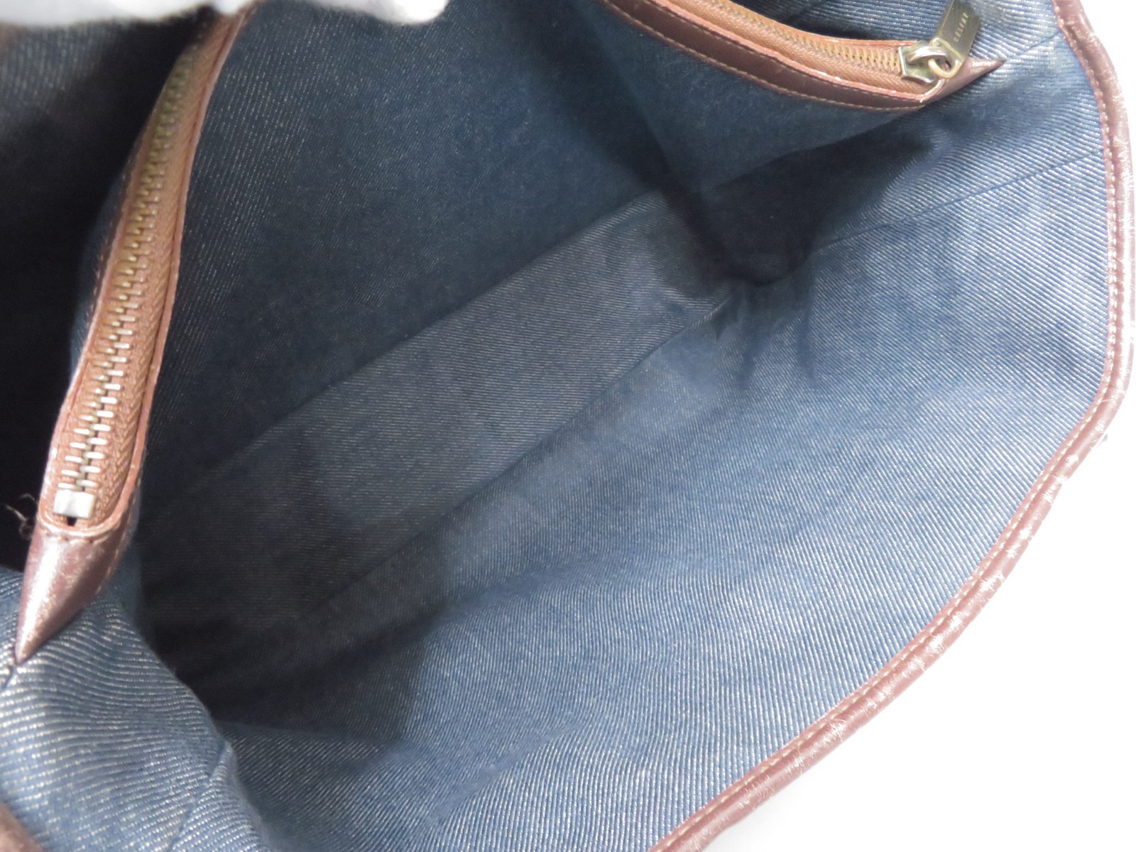 Authentic CELINE Denim Paris Macadam Canvas Leather Boogie Bag Hand Bag I#50347