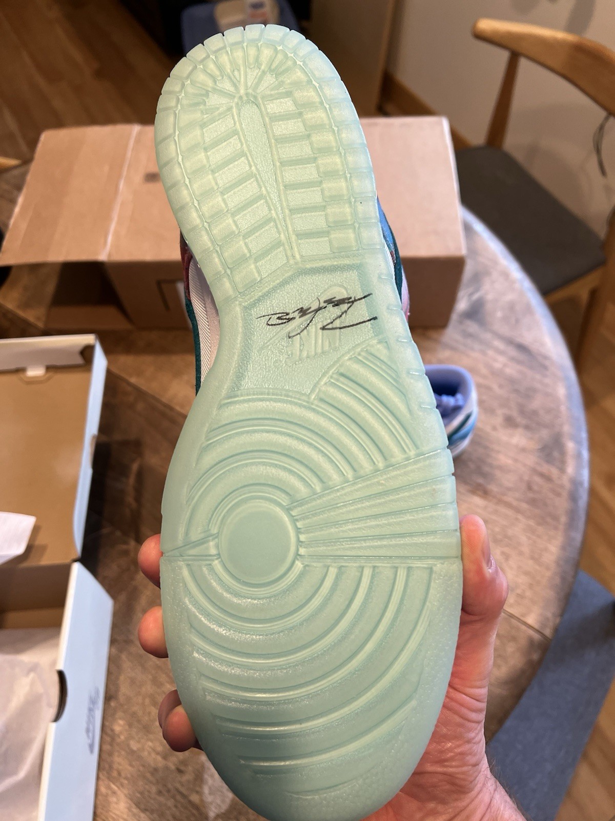 Size 15 – Futura Laboratories x Nike Dunk SB Low Bleached Aqua