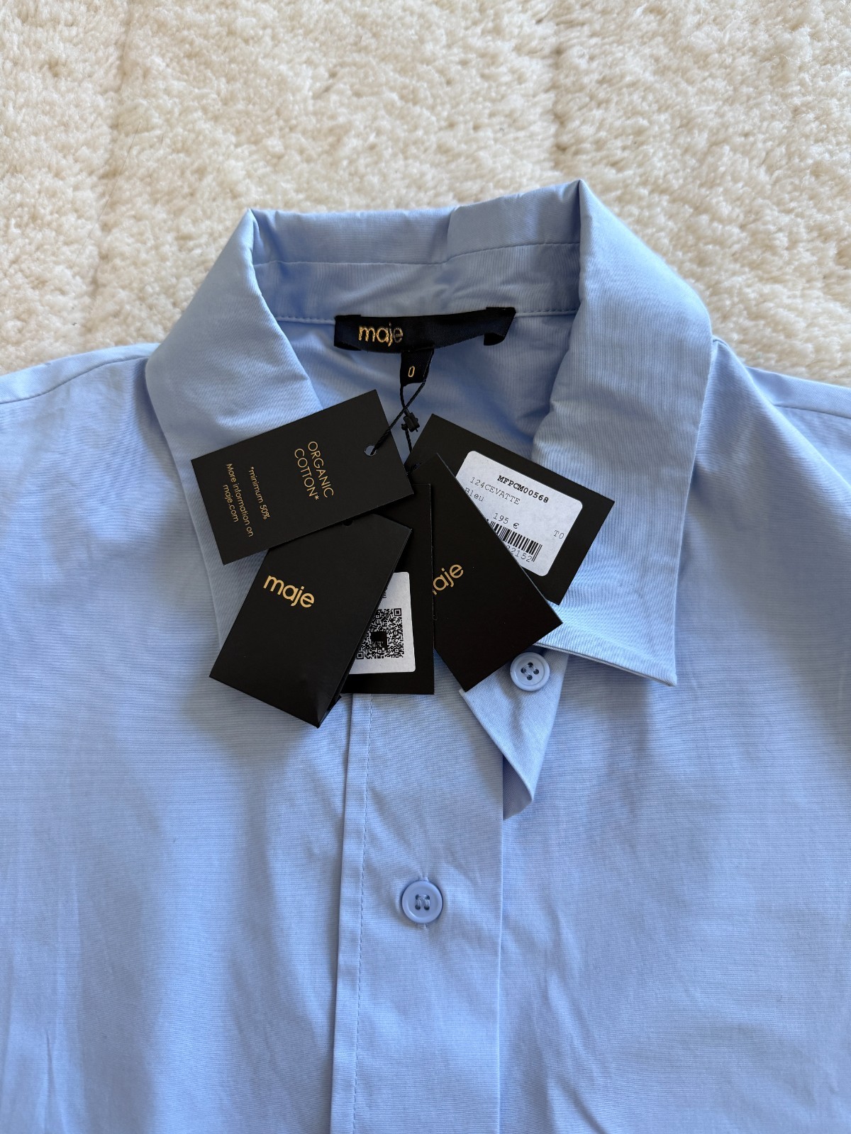 NWT Maje Light Blue Cropped Button Down Shirt with Removable Tie Size S Small