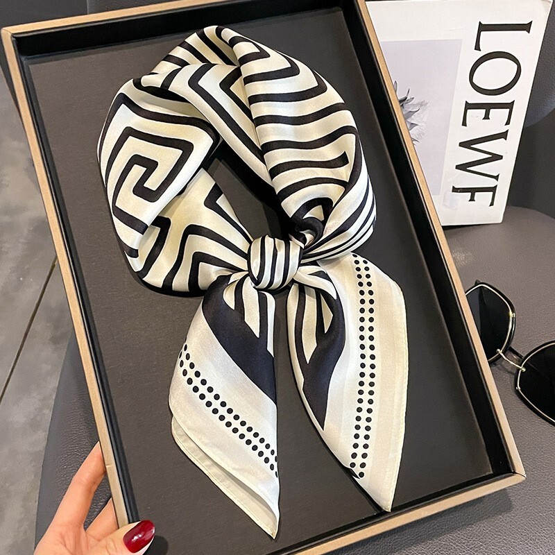 100% Mulberry Silk 27″ Square Scarf Women Neckerchief Wrap Fashion Style Striped