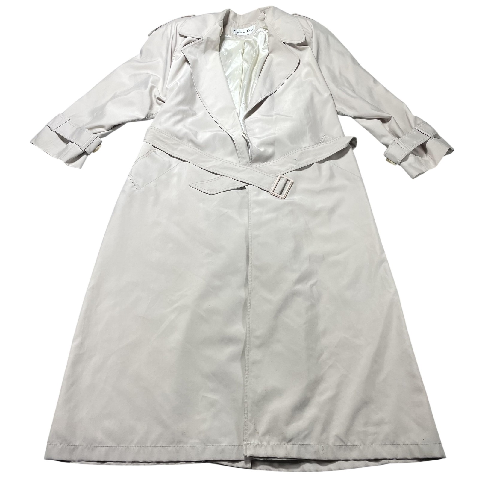 Vintage Christian Dior Coat Womens Size 4 Beige Trench Belted Lined USA Long