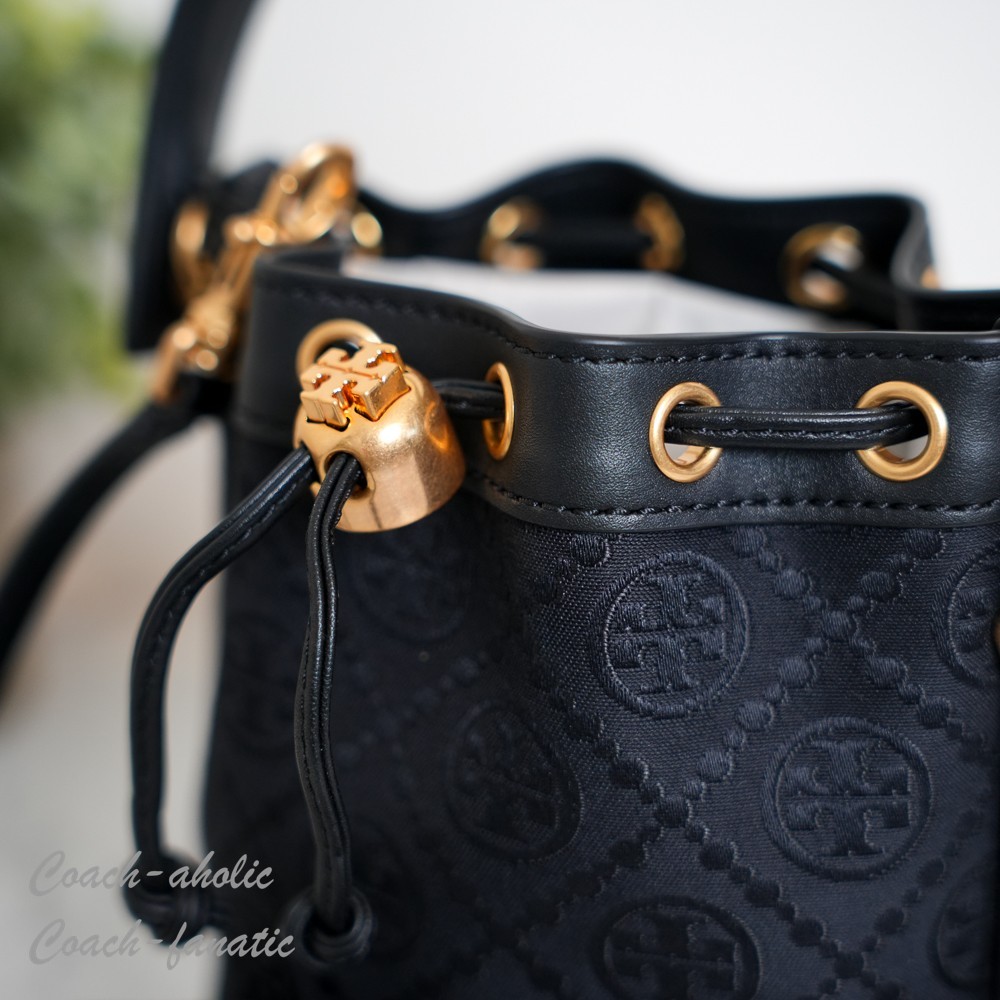 Tory Burch T Monogram Mini Bucket Bag Crossbody in Black NWT