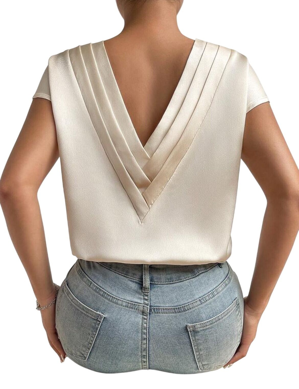 New Woman Glamours Champagne V Neck Blouse Batwing Sleeve