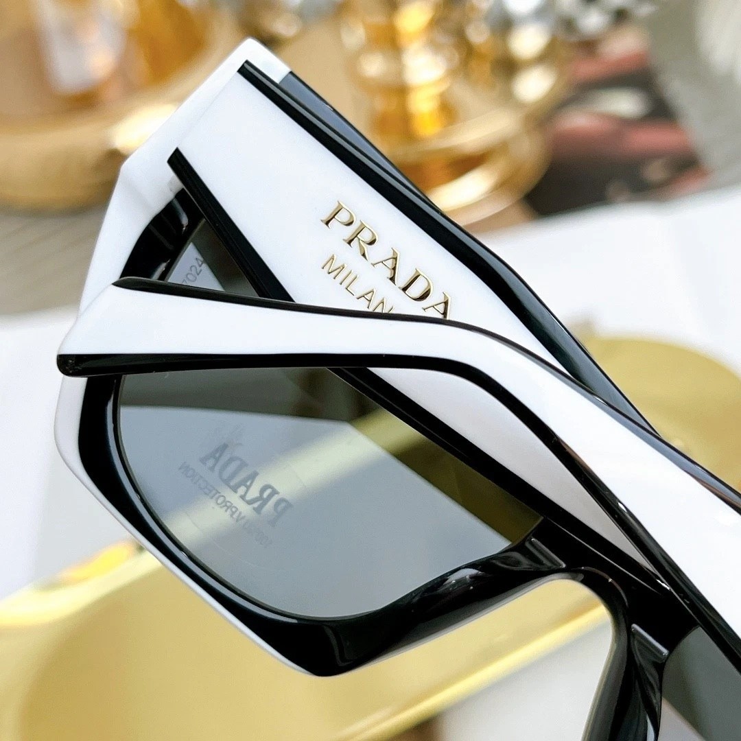 Prada PR 15WS Oversize Square Sunglasses Women Black White Frame UV400 Fast Ship