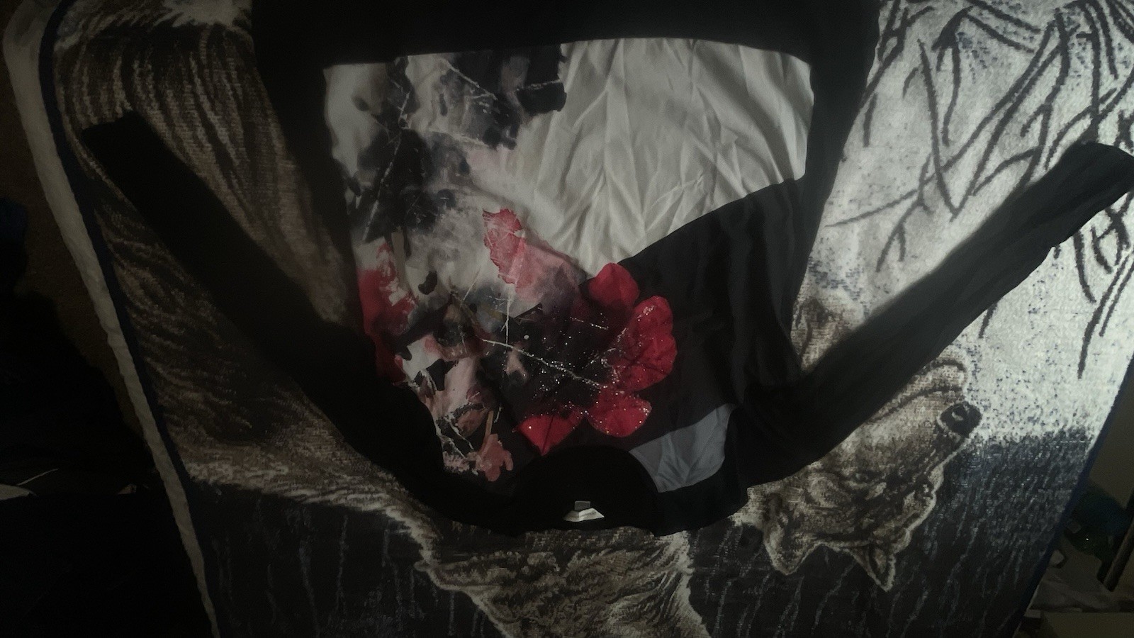 Christopher & Banks Women’s XL Regular Graphic Print Top Black Gray White Red