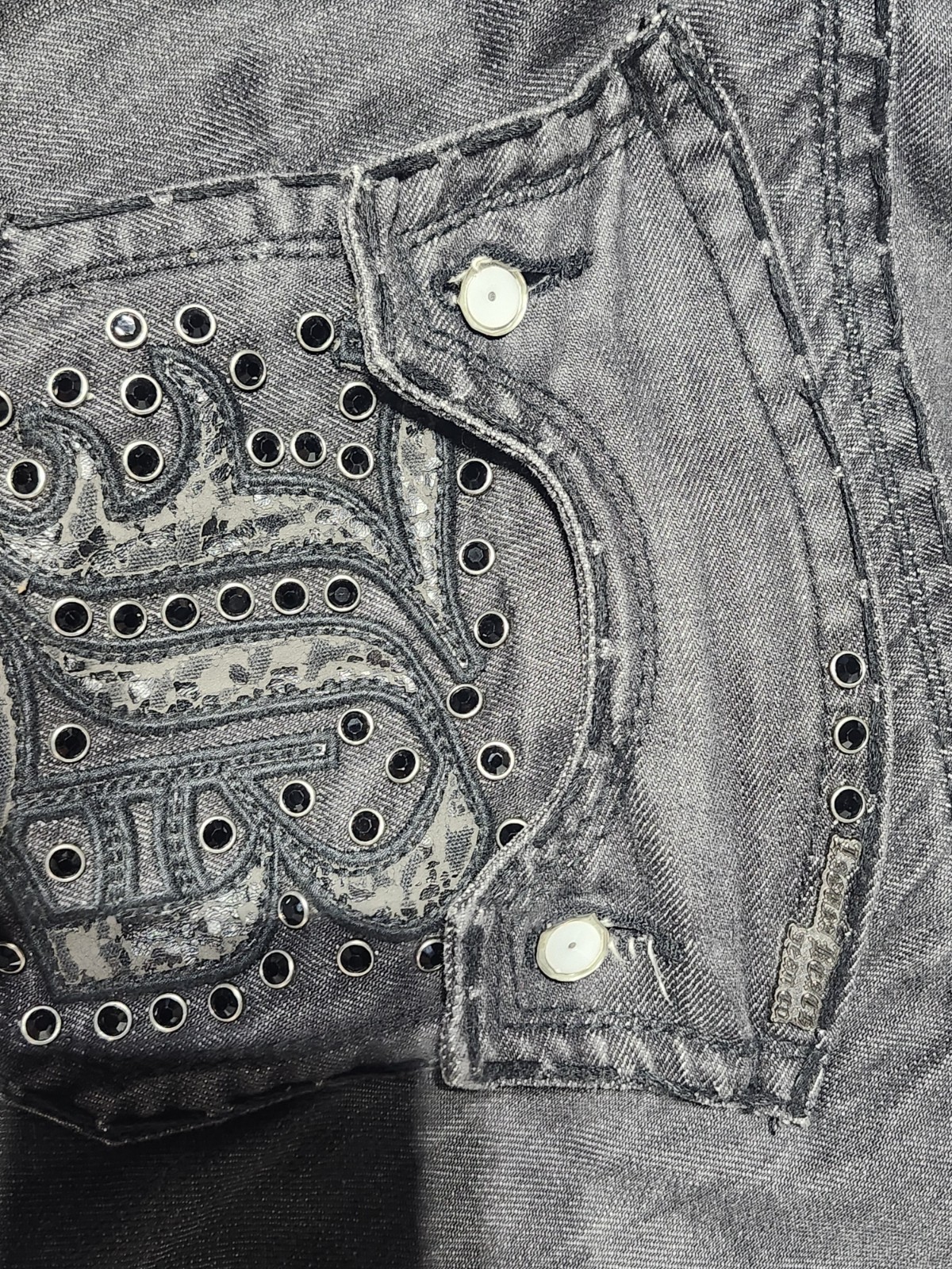Laguna Beach Men’s Bootcut Jeans Gray Medium Wash Denim Relaxed Studded Logo