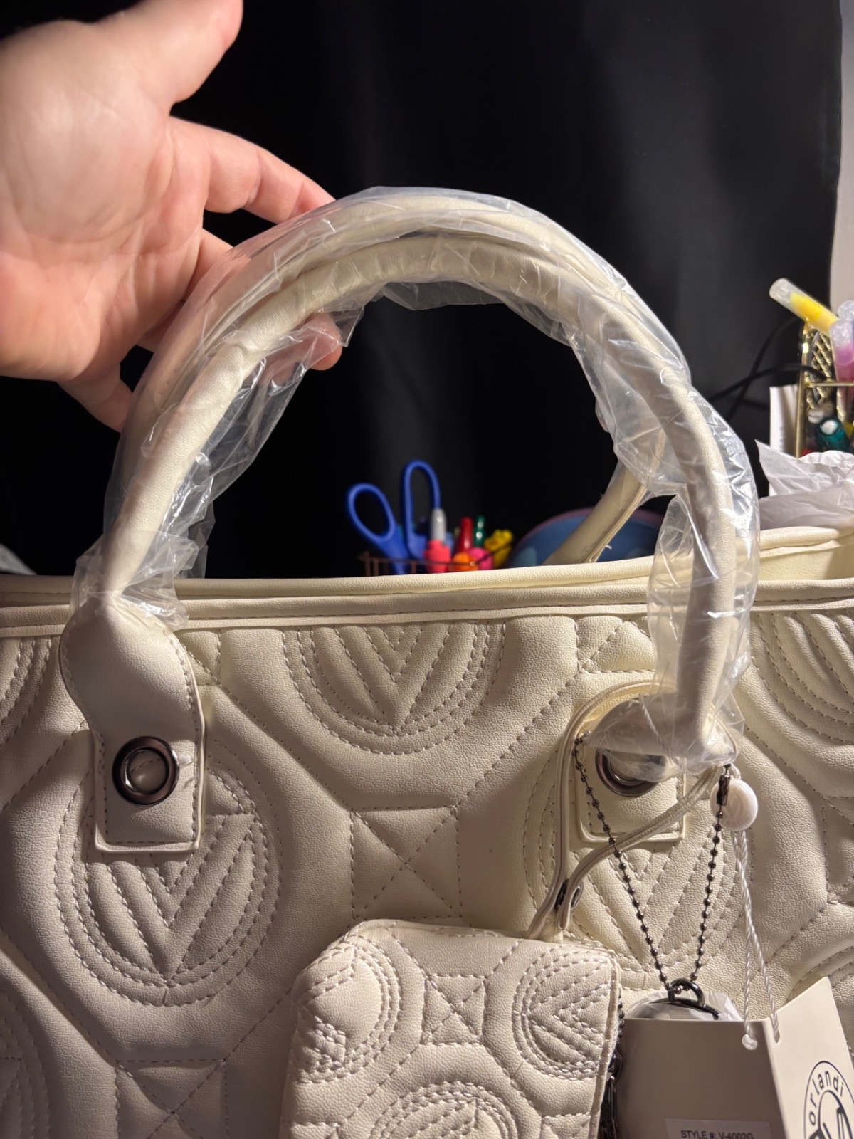 NWT Valentino Orlandi Large Quilted Tote Bag With Matching Wallet White
