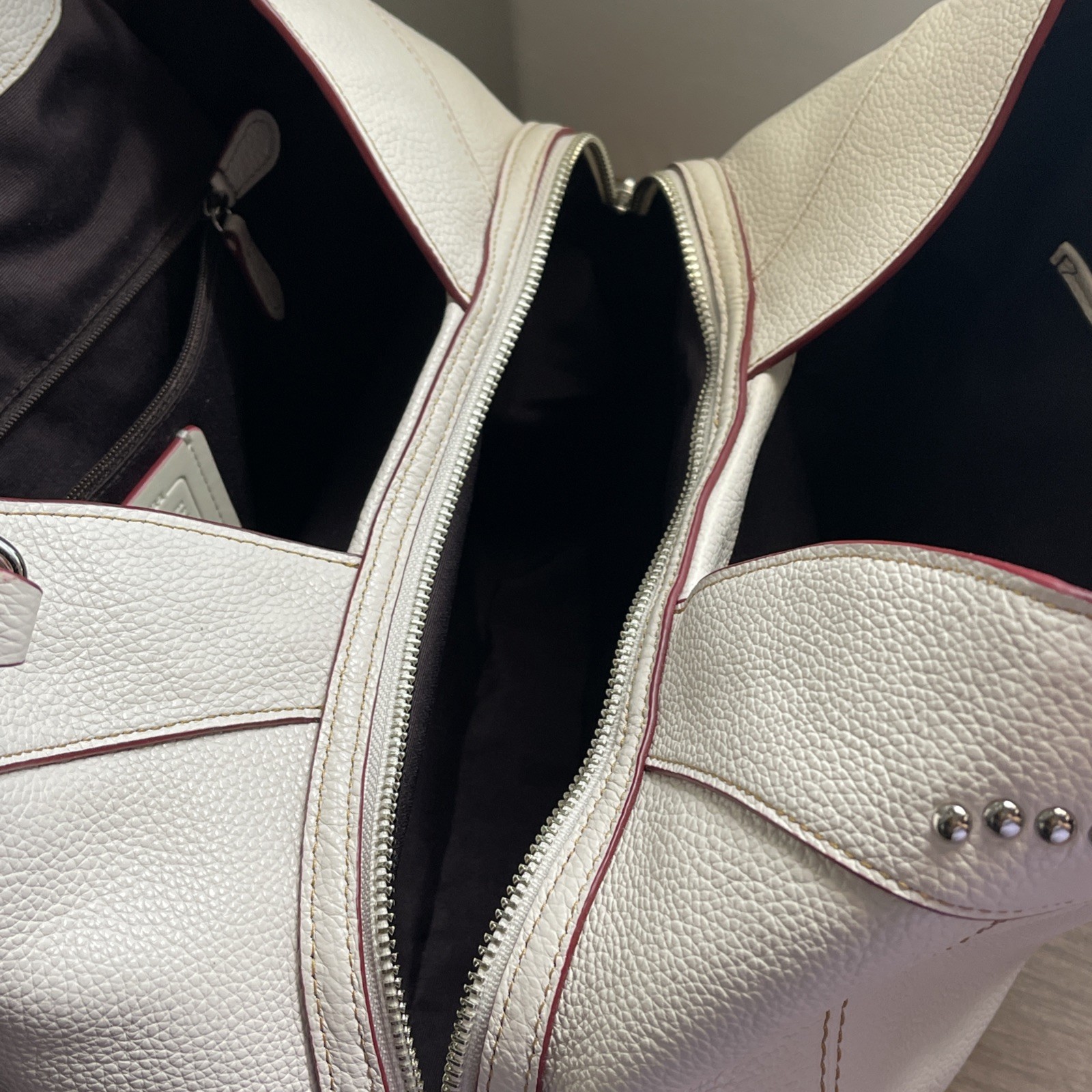 Coach Lexy Chalk White Rivet Detail Triple Compartment Shoulder Bag