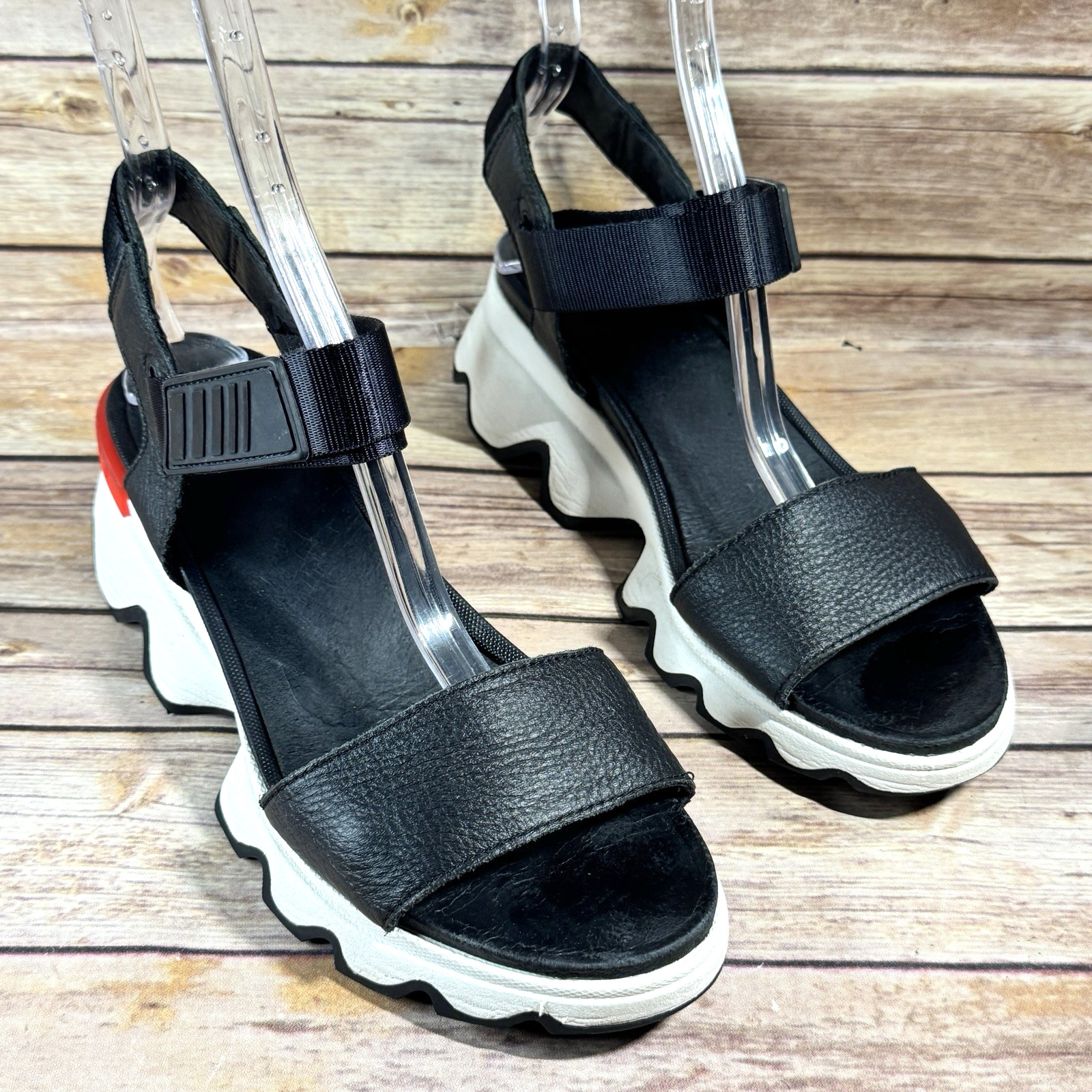 Sorel Womens Black White Red Kinetic Impact Slingback Platform Sandals Size 9