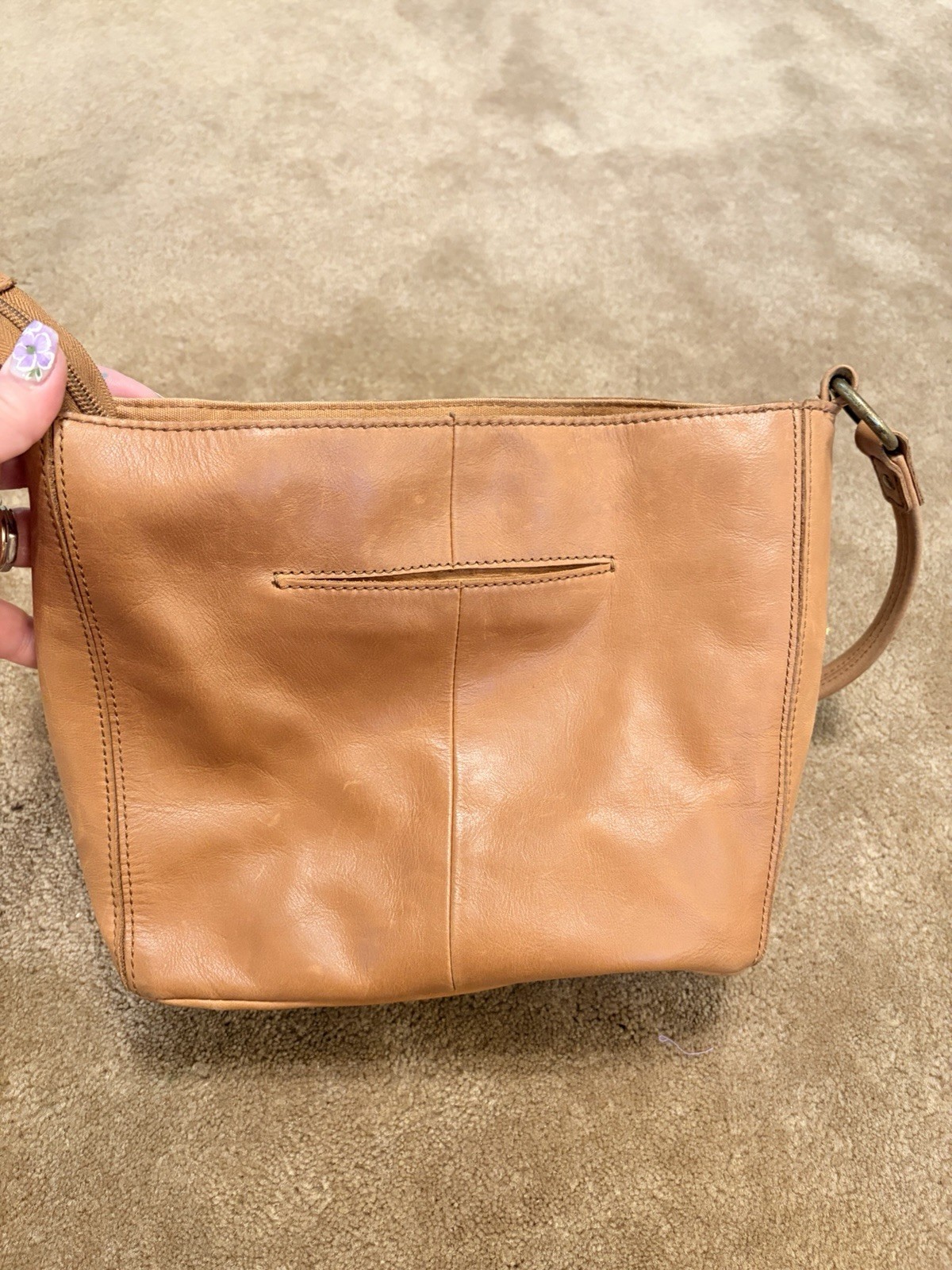The Sak Brown Floral Embossed Shoulder Bag Zip Closure Studded Detach Strap