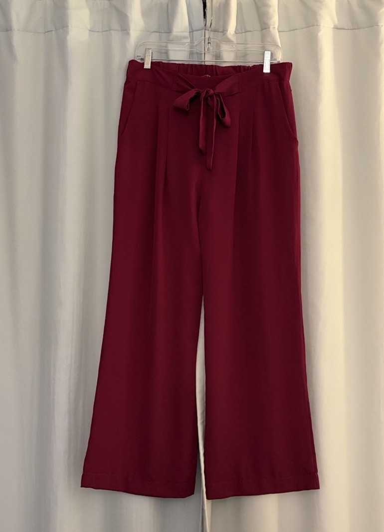 Harper And Gray Women’s Elegant Burgundy /dark Pink Wide Leg Lightweight Pants,L