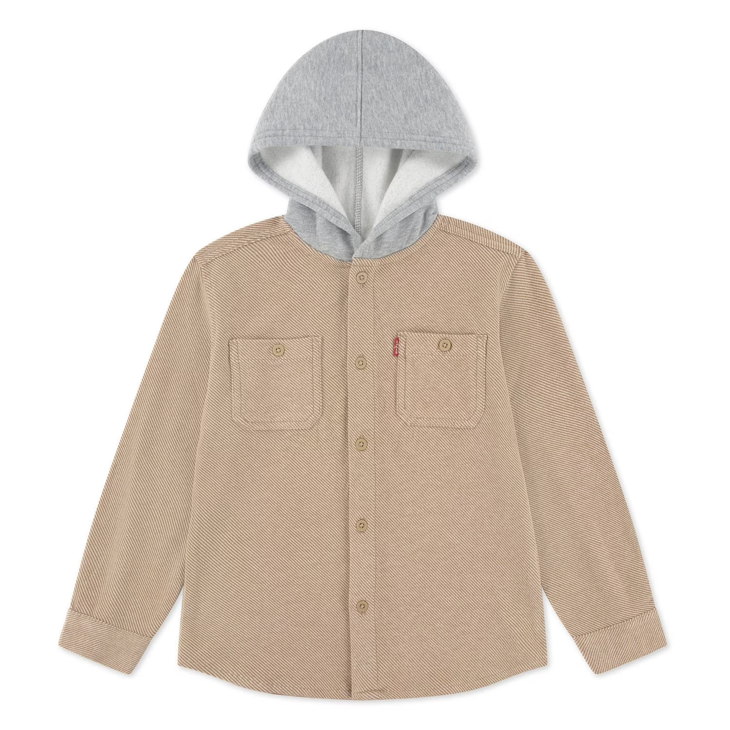 Levi’s Boys Warm Regular Fit Button Up Flannel Hooded Overshirt Iced Coffee M 8