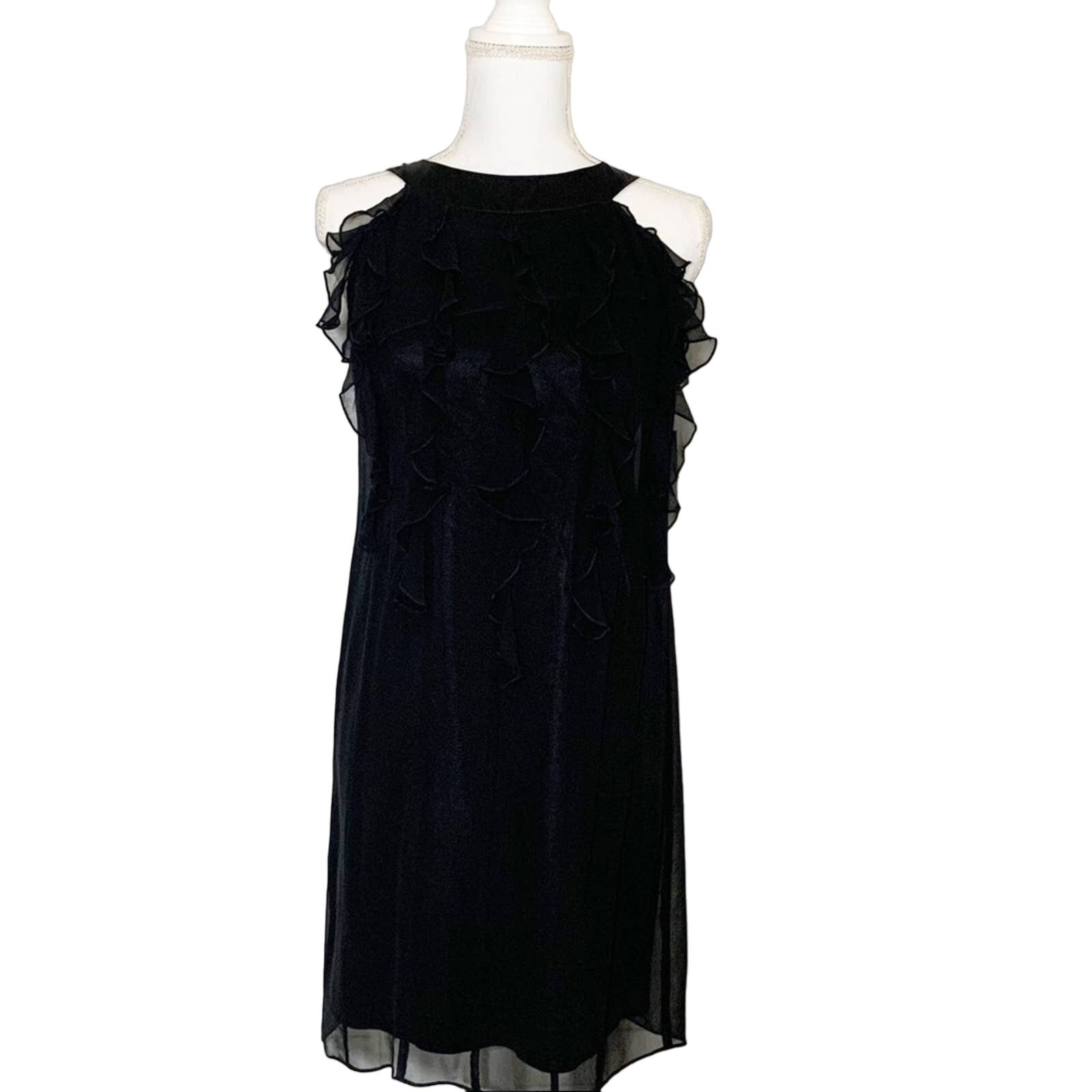 NWT Taylor Dresses by Ann Taylor Black Silk Ruffle Bust Cocktail Dress 2