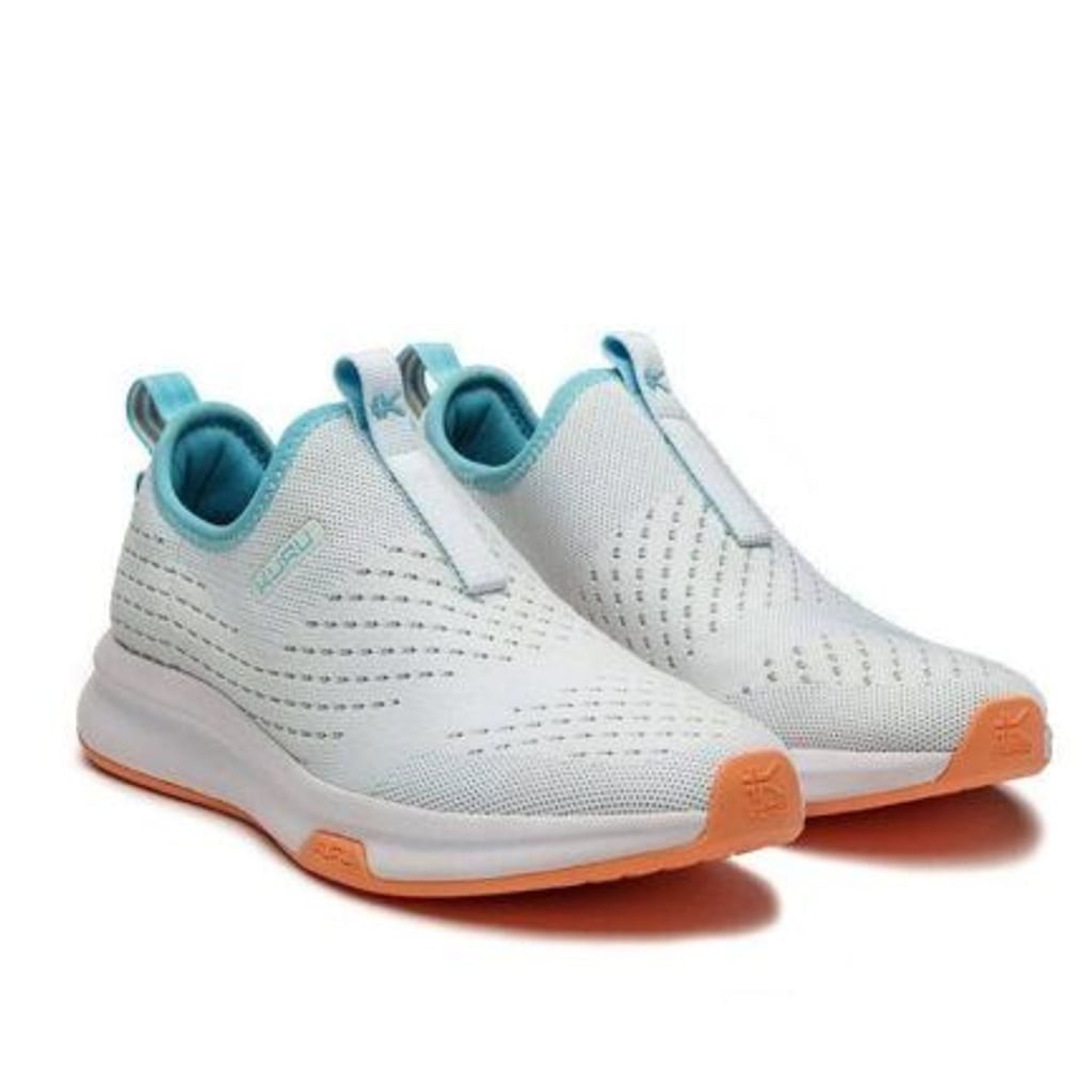 KURU Atom Women’s Slip-On Athletic Walking Shoes in Bright White and Topaz Blue,