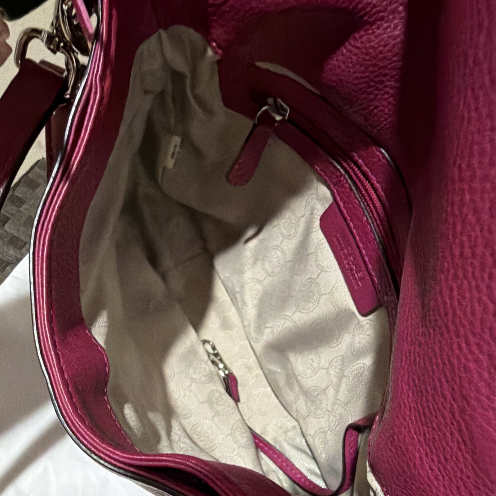 Michael Kors Burgundy Pebbled Logo Crescent Shoulder Bag Tassel Zip Pockets