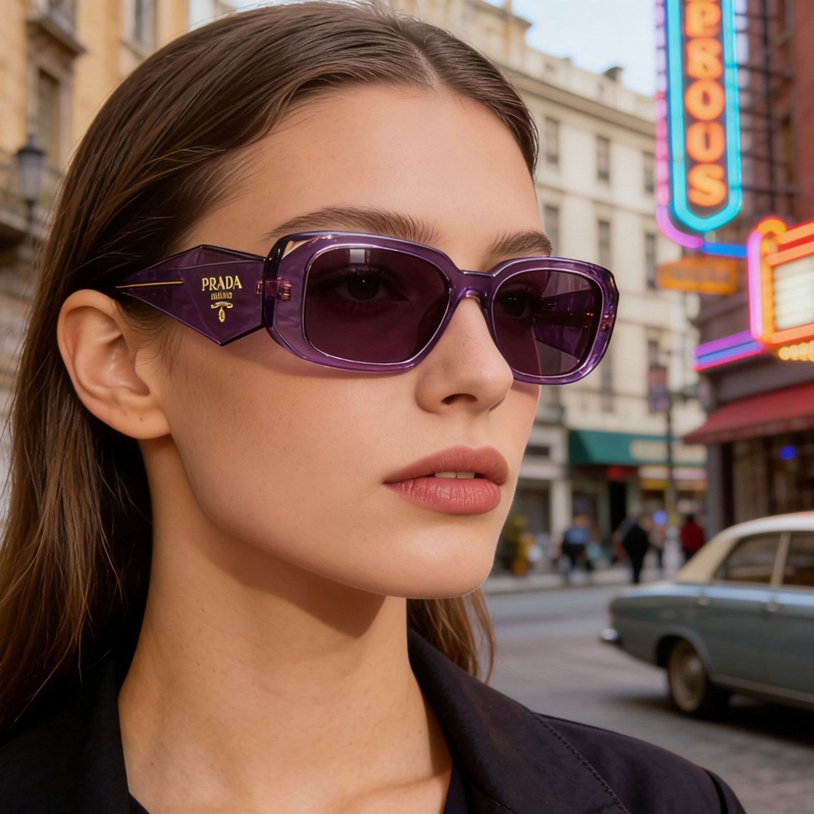 Prada PR17WS Women’s Sunglasses Transparent Purple Retro Square UV400 Designer